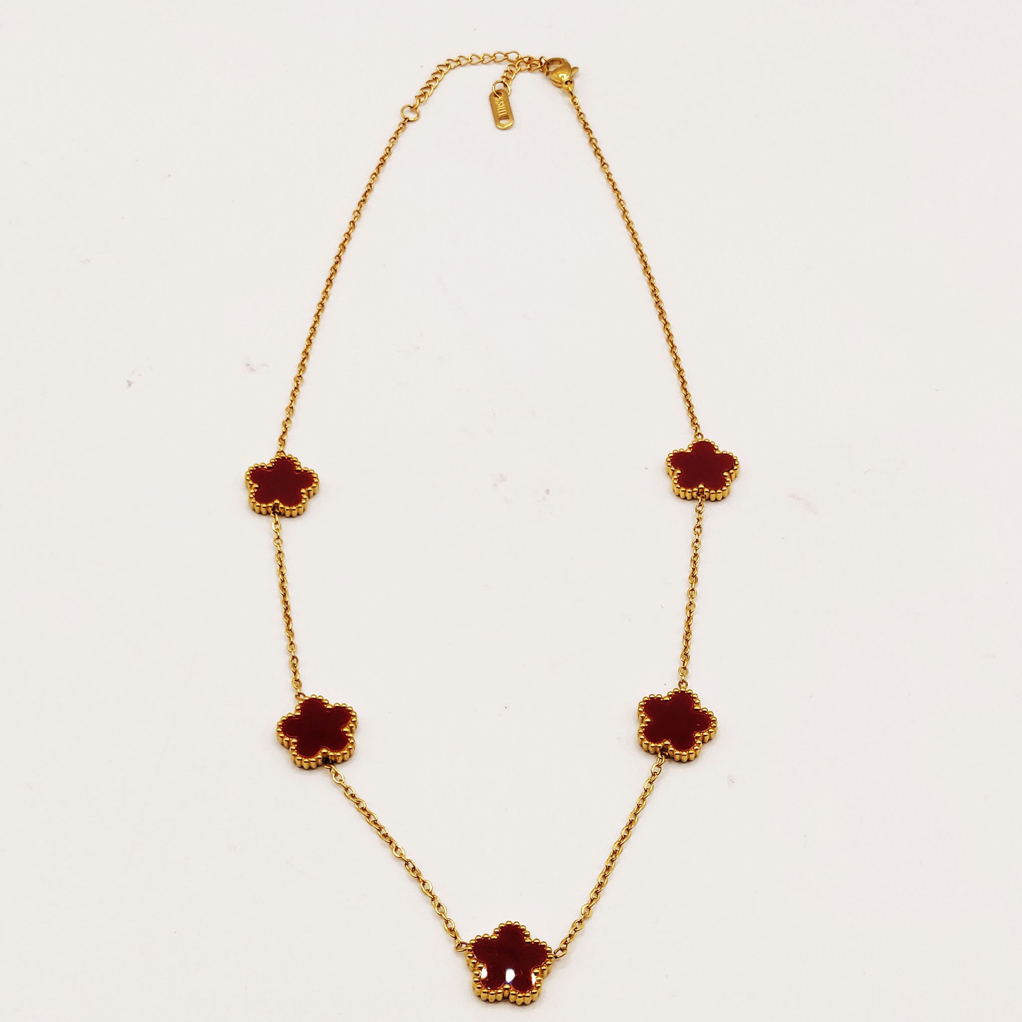 Collier Marguerites Bordeaux Tour Perles d'imitation Luxe