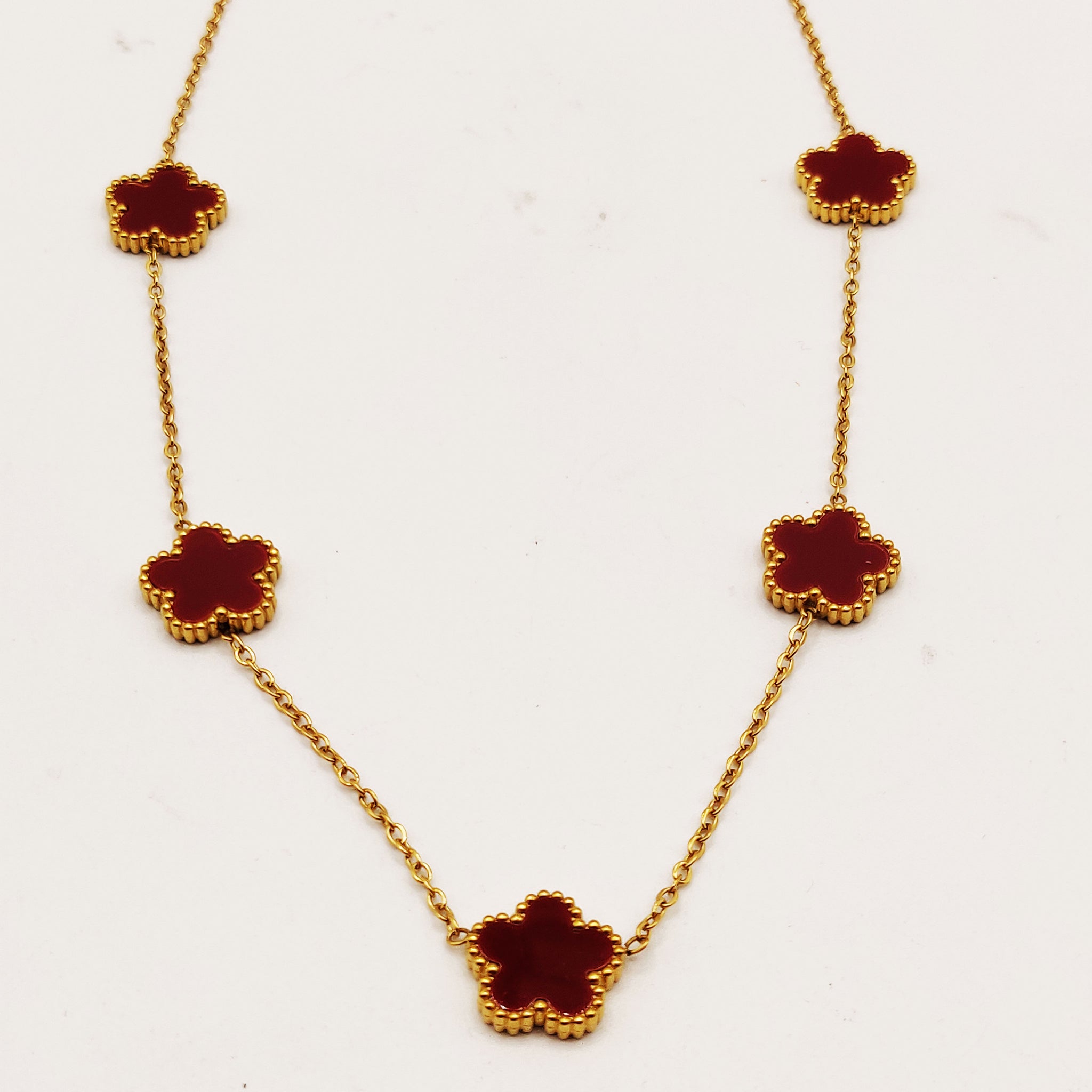 Collier Marguerites Bordeaux Tour Perles d'imitation Luxe