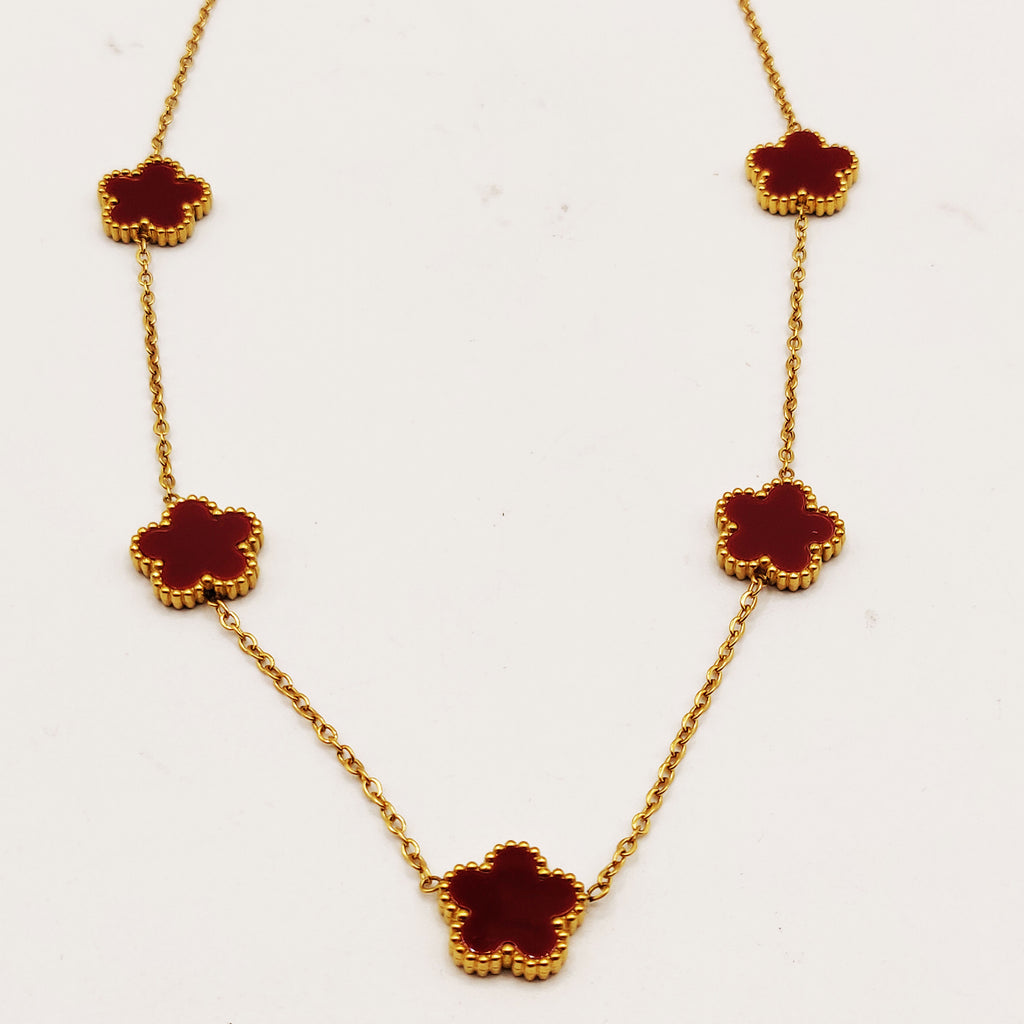 Collier Marguerites Bordeaux Tour Perles d'imitation Luxe