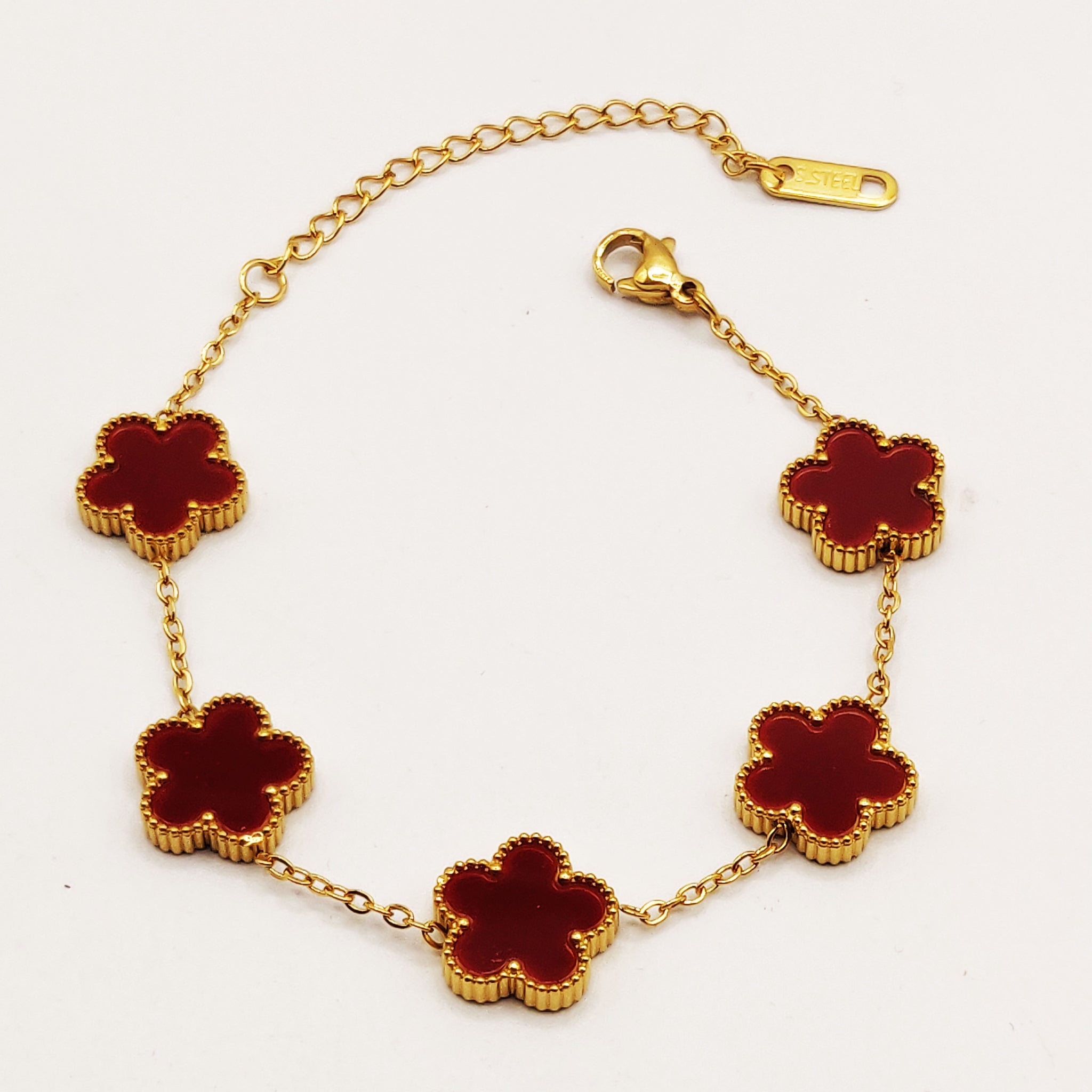 Bracelet Marguerites Bordeaux Tour Perles d'imitation Luxe
