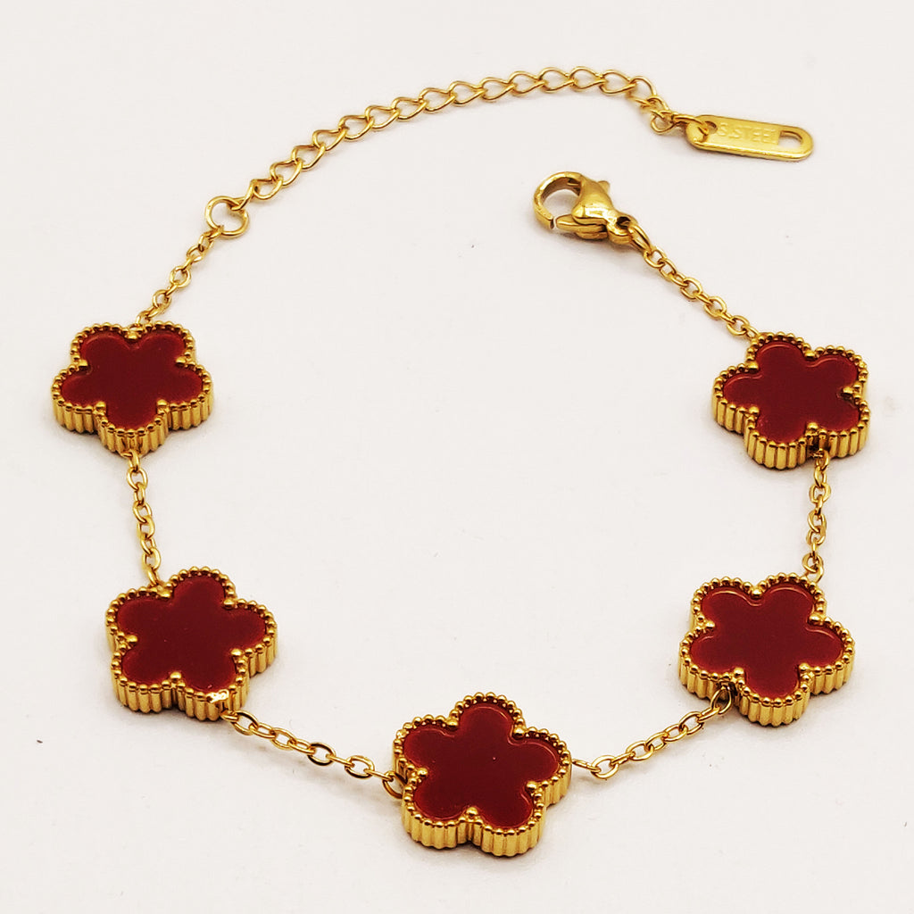 Bracelet Marguerites Bordeaux Tour Perles d'imitation Luxe