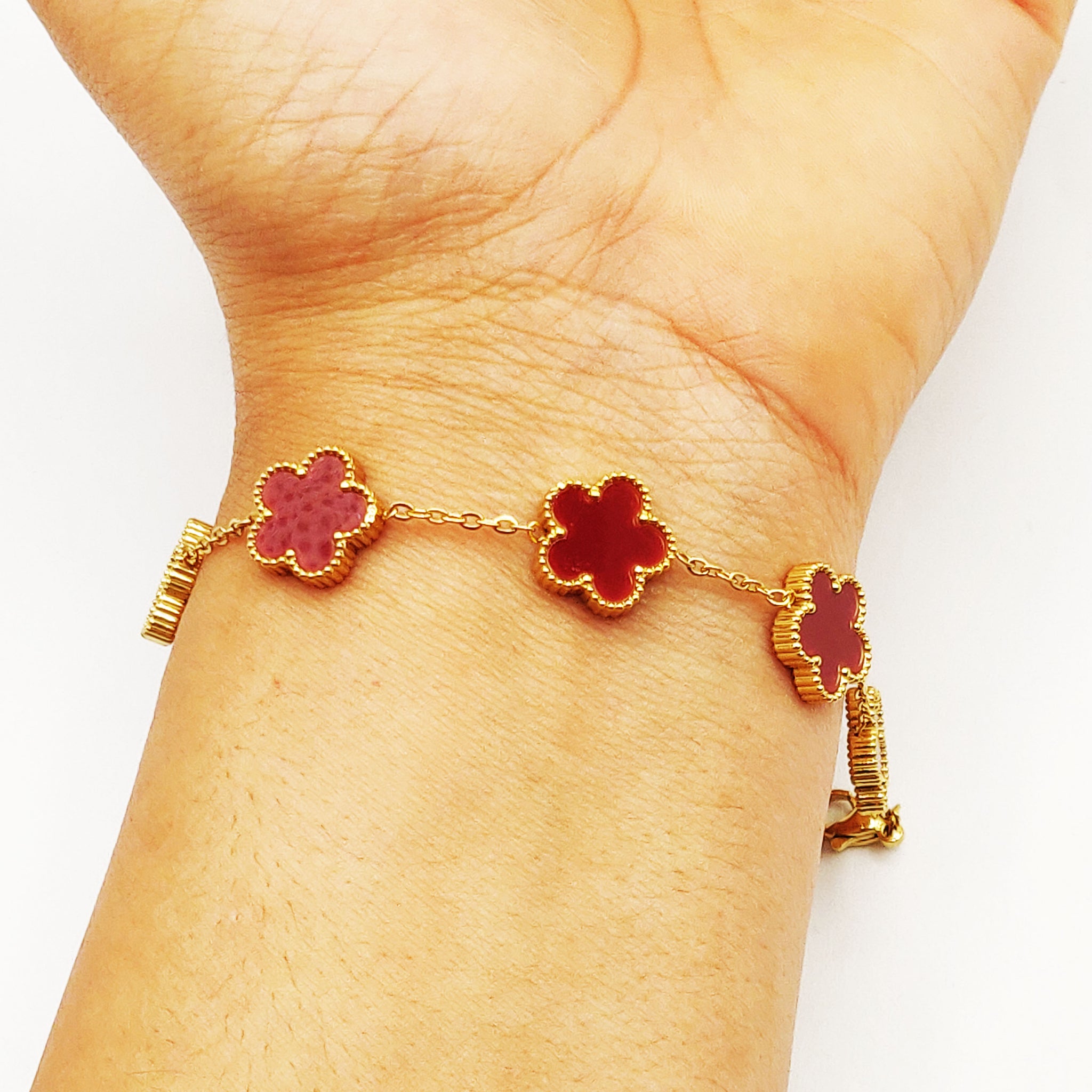 Bracelet Marguerites Bordeaux Tour Perles d'imitation Luxe