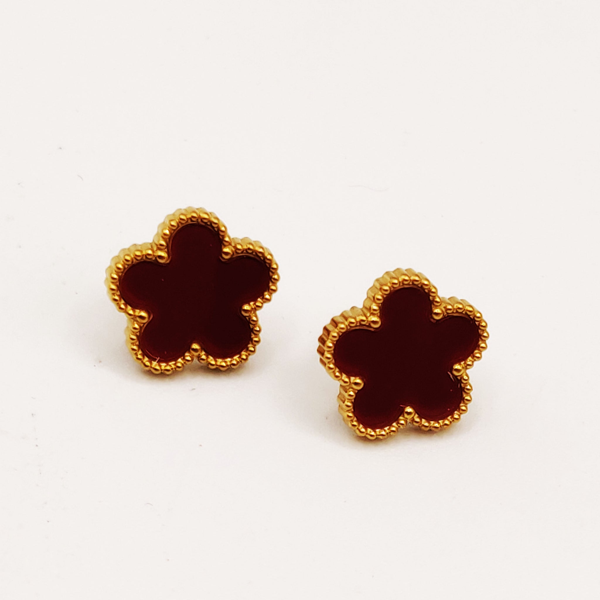 Boucles d'oreilles Marguerites Bordeaux Tour Perles d'imitation Luxe