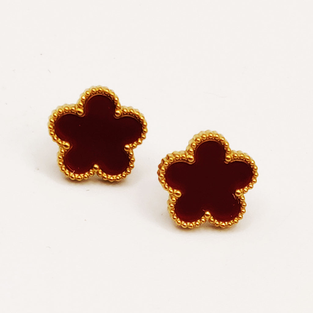 Boucles d'oreilles Marguerites Bordeaux Tour Perles d'imitation Luxe