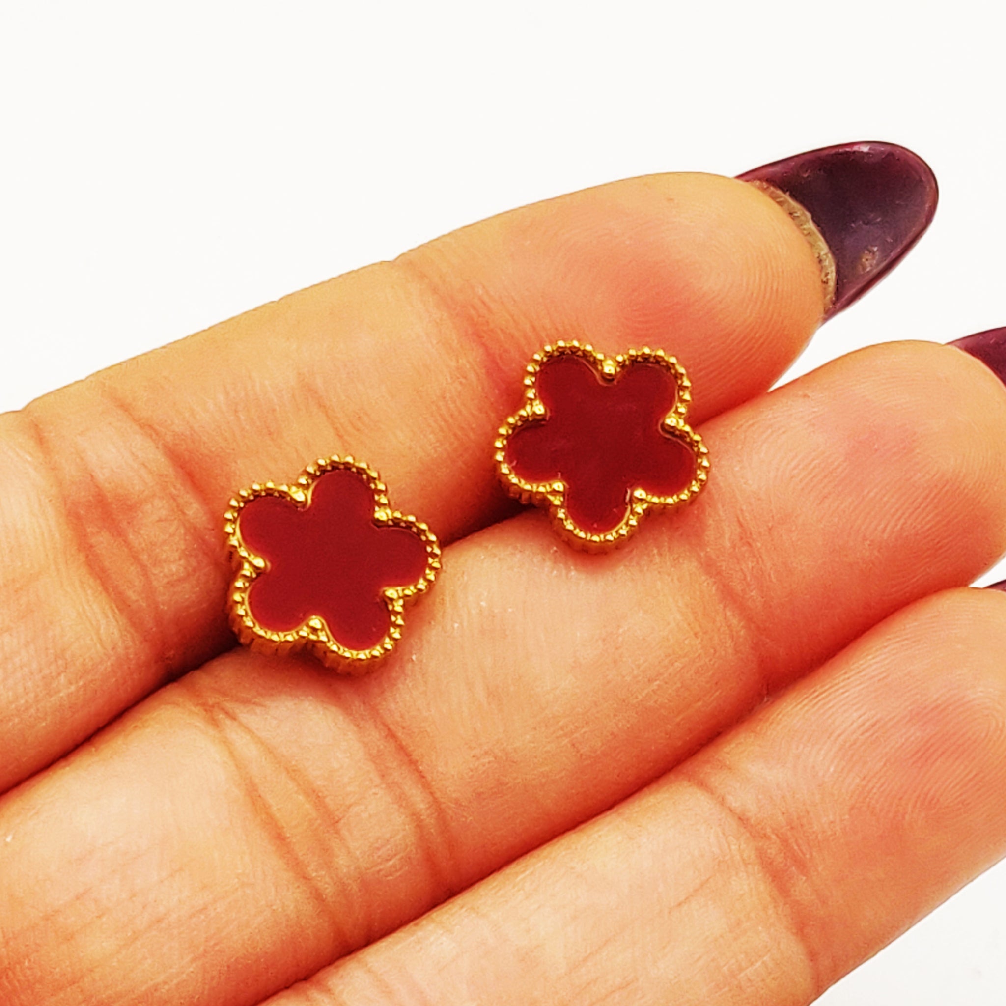 Boucles d'oreilles Marguerites Bordeaux Tour Perles d'imitation Luxe