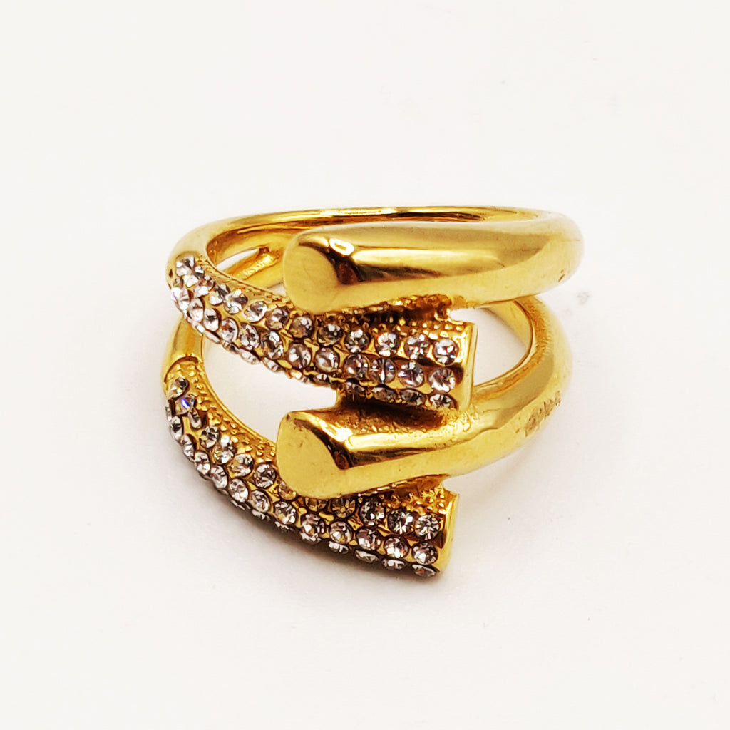 Bague Lignes Dorées et Cristaux Luxe