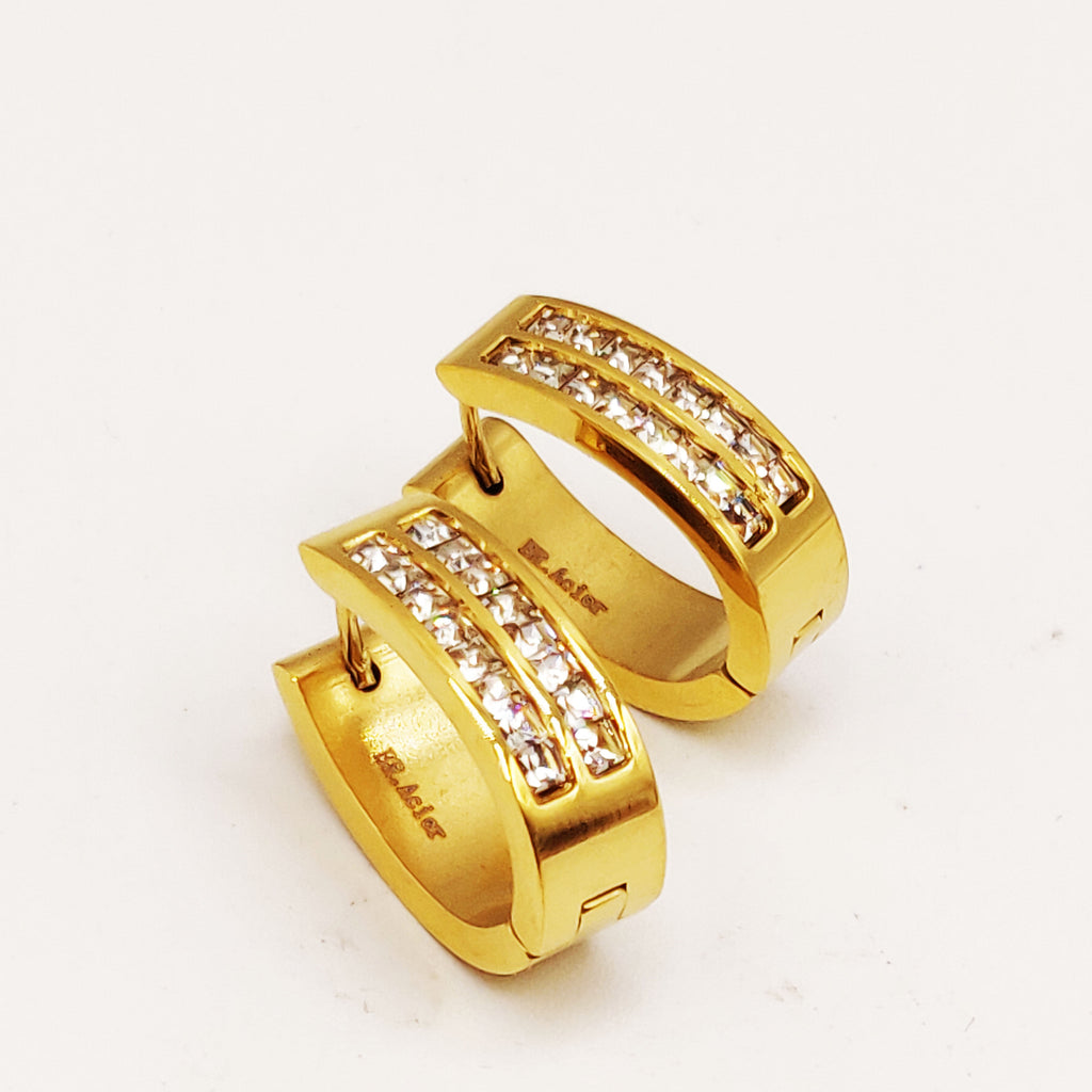 Boucles d'oreilles Créoles Double Lignes Cristaux