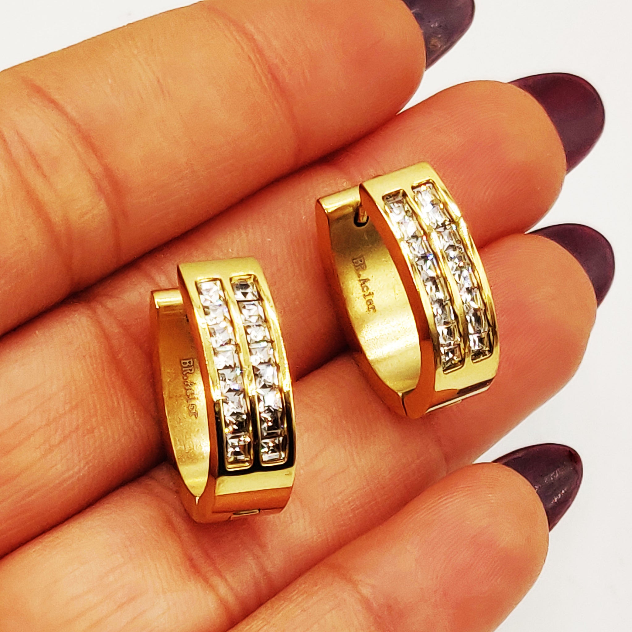 Boucles d'oreilles Créoles Double Lignes Cristaux