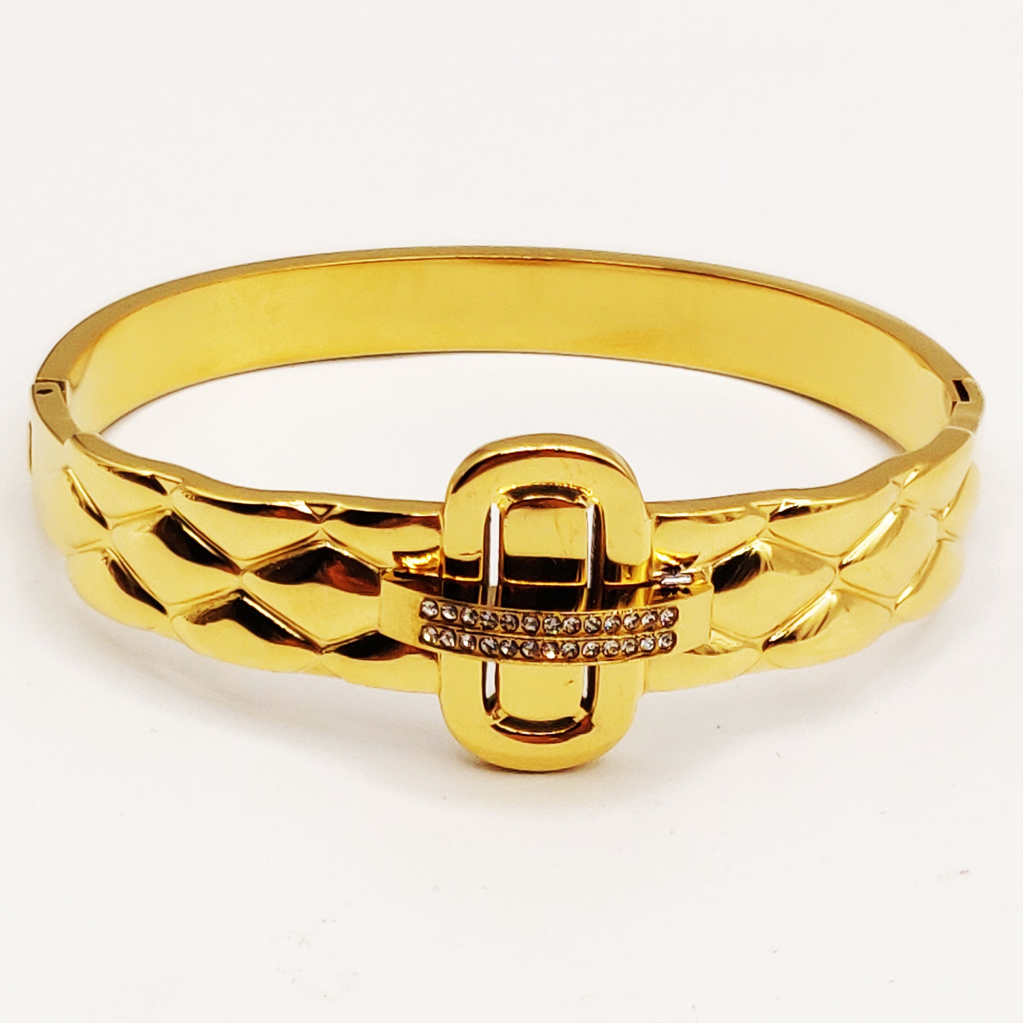 Bracelet Rigide Matelassé Motif Ovale Cristaux Luxe