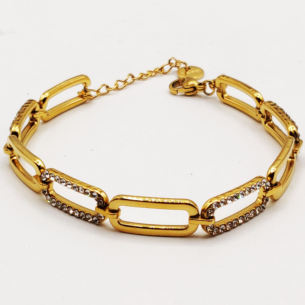 Bracelet Chaîne Rectangle Ovale Cristaux Luxe