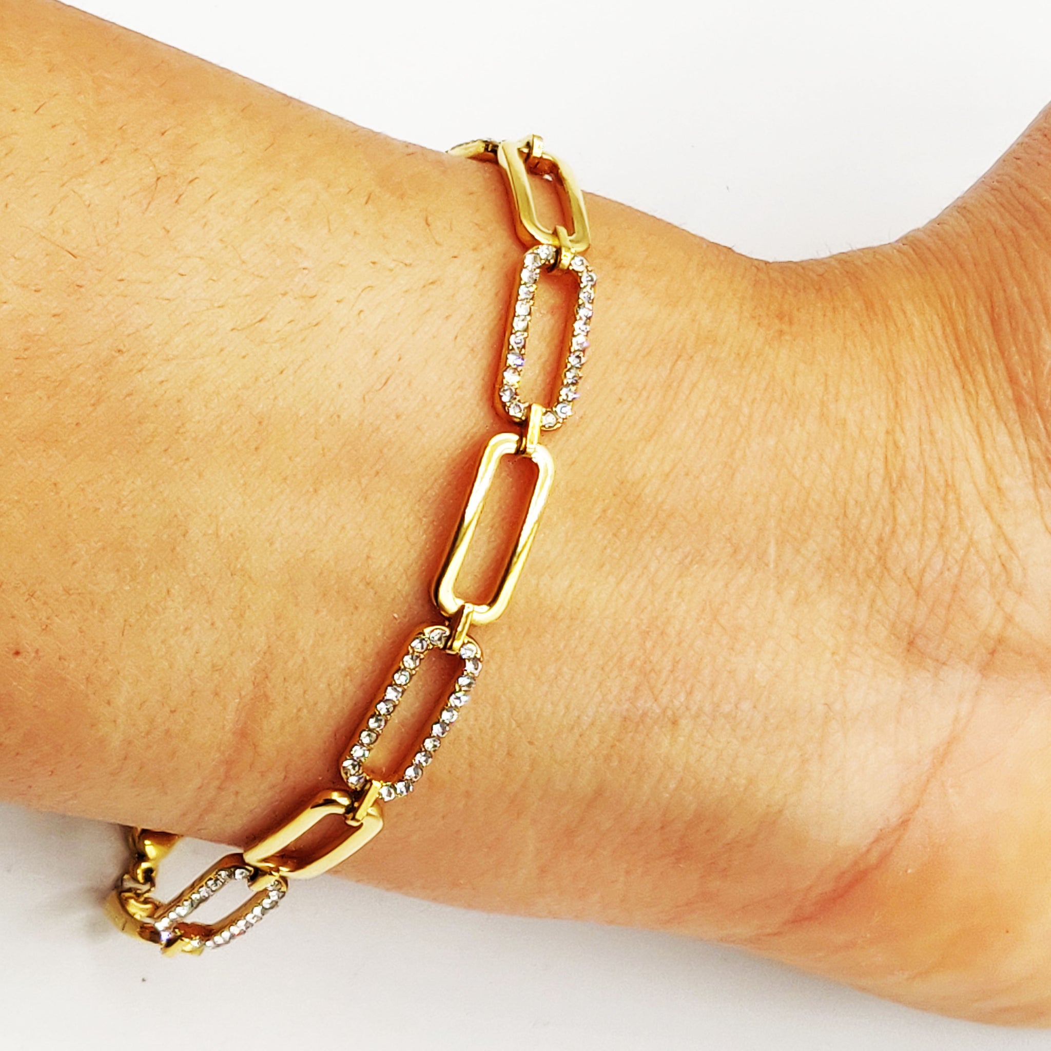 Bracelet Chaîne Rectangle Ovale Cristaux Luxe