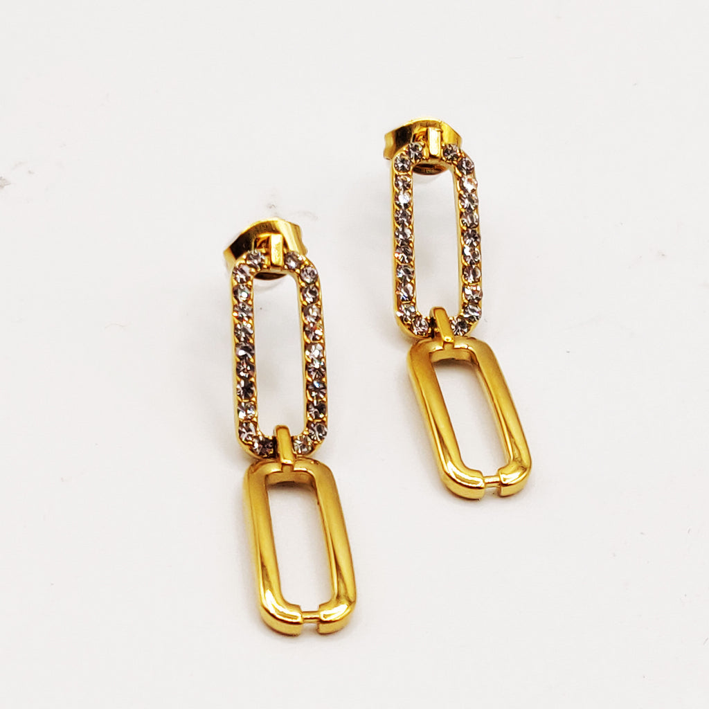 Boucles d'oreilles Chaîne Rectangle Ovale Cristaux Luxe