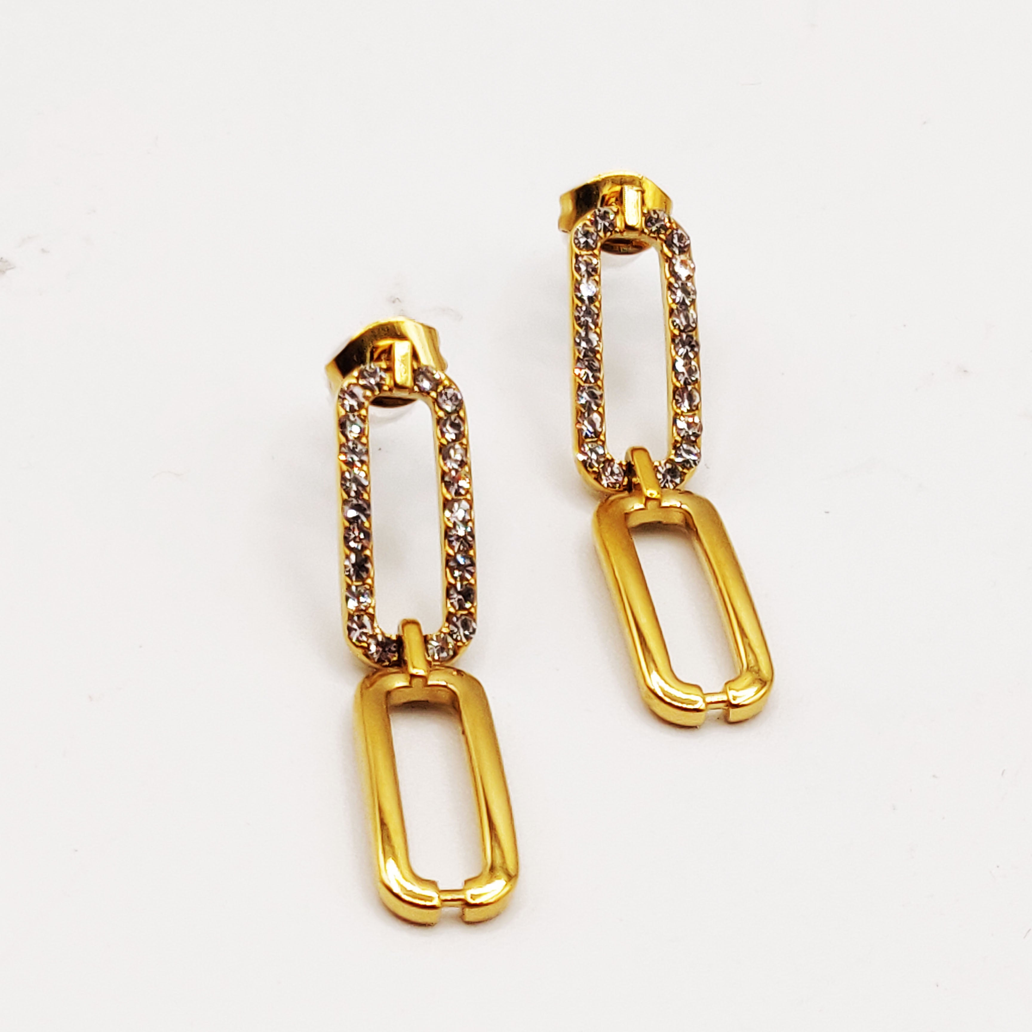 Boucles d'oreilles Chaîne Rectangle Ovale Cristaux Luxe