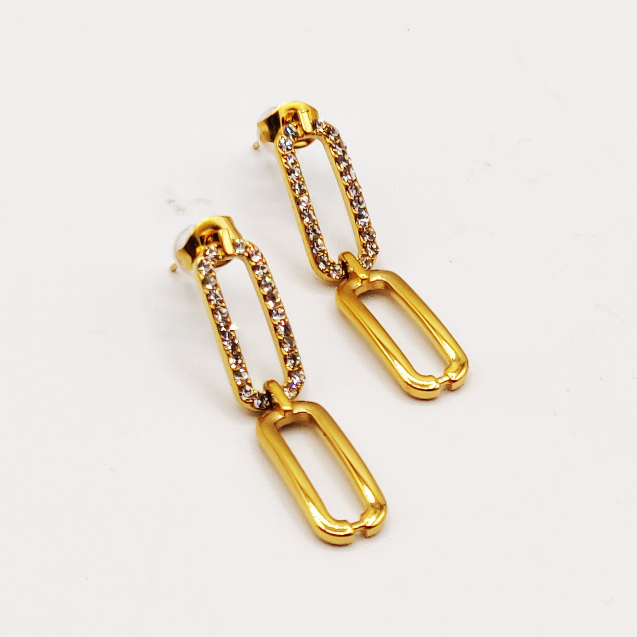 Boucles d'oreilles Chaîne Rectangle Ovale Cristaux Luxe
