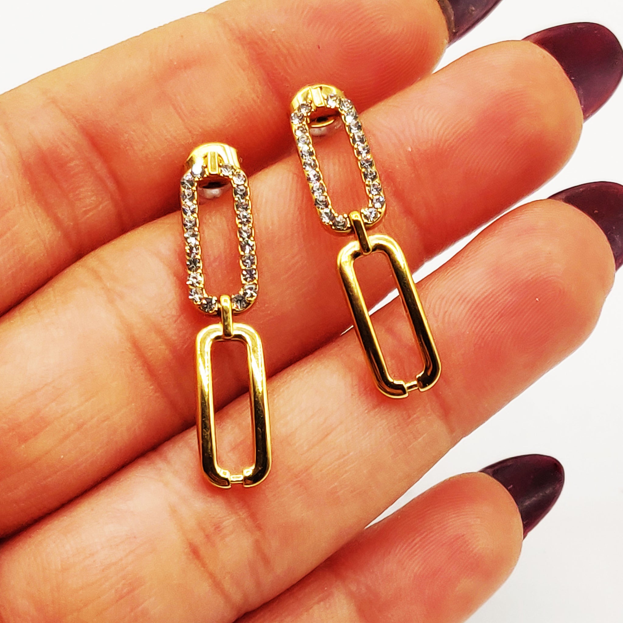 Boucles d'oreilles Chaîne Rectangle Ovale Cristaux Luxe