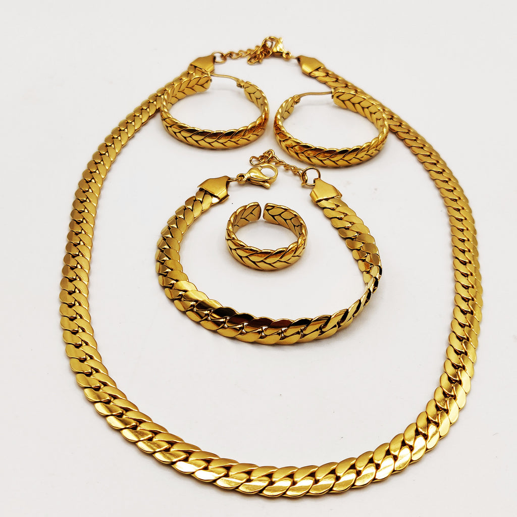 Ensemble Collier, Bracelet, Boucles d'oreilles et Bague Tresse Resserrée