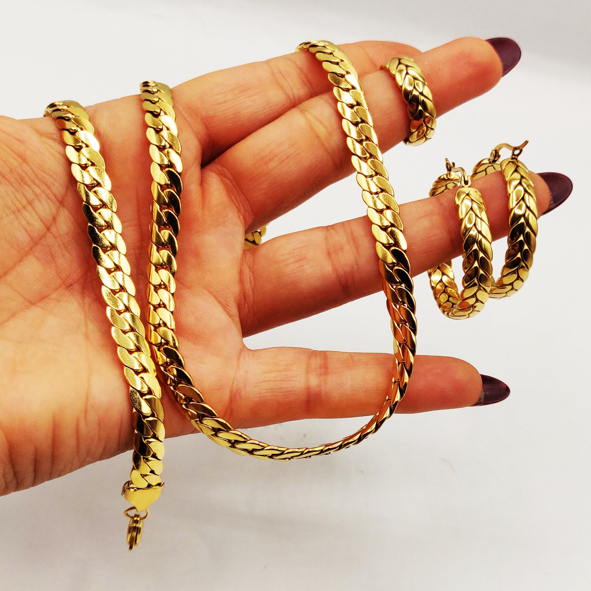 Ensemble Collier, Bracelet, Boucles d'oreilles et Bague Tresse Resserrée