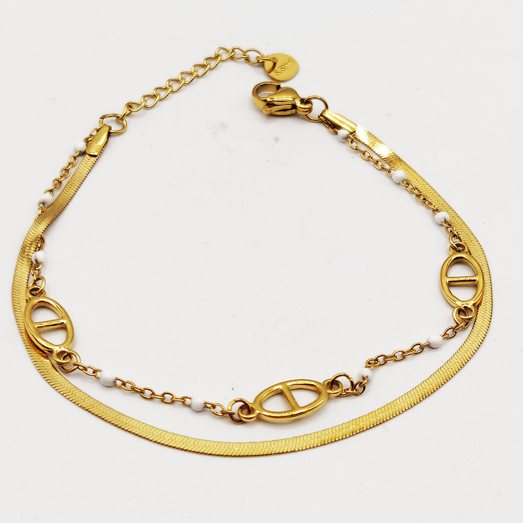 Bracelet Double Rangs H Luxe et Perles d'imitation