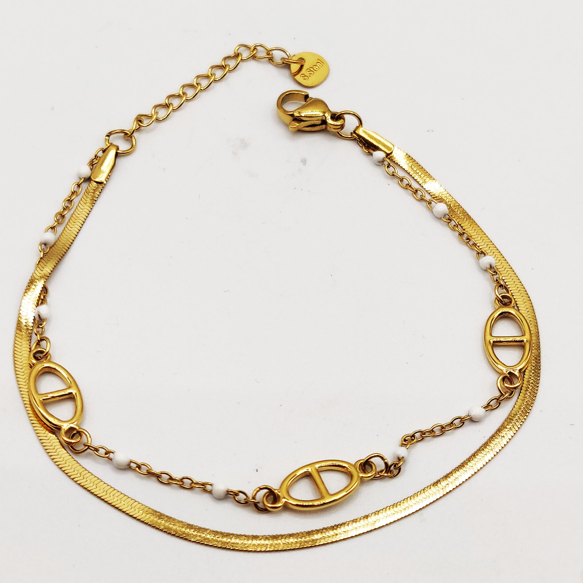 Bracelet Double Rangs H Luxe et Perles d'imitation