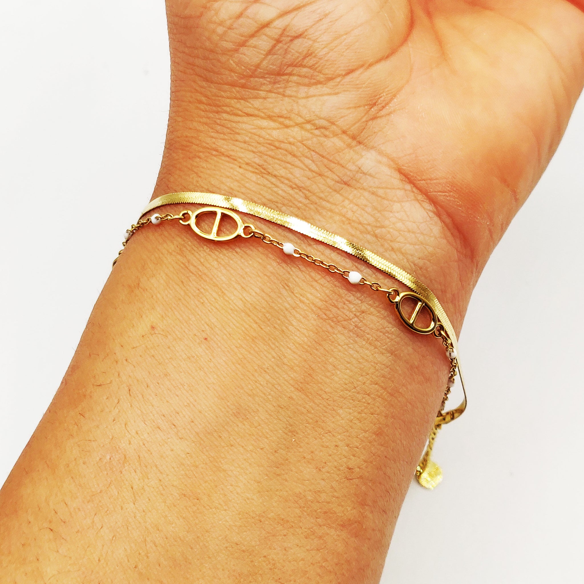 Bracelet Double Rangs H Luxe et Perles d'imitation