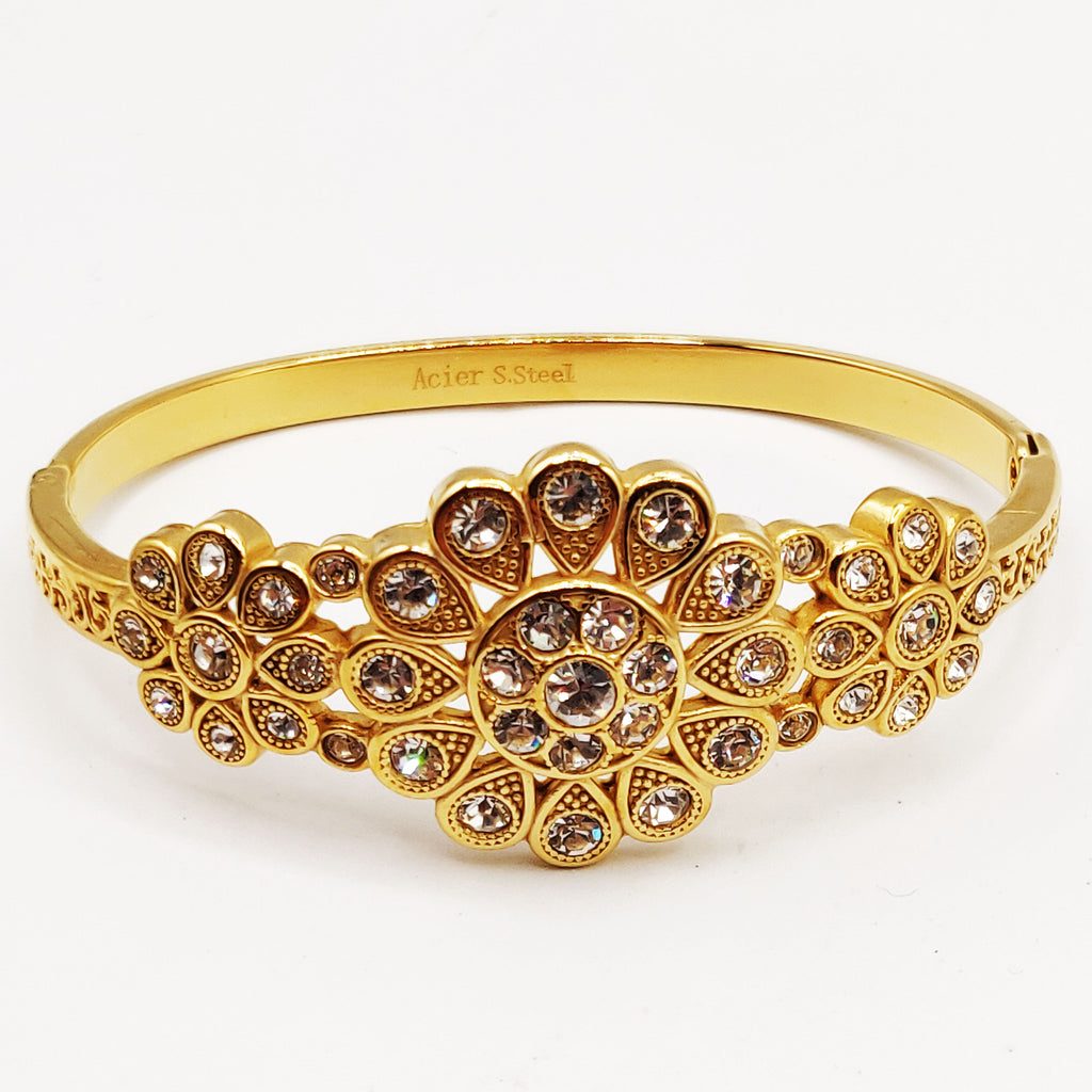 Bracelet Rigide Fleur Gouttes Cristaux Luxe