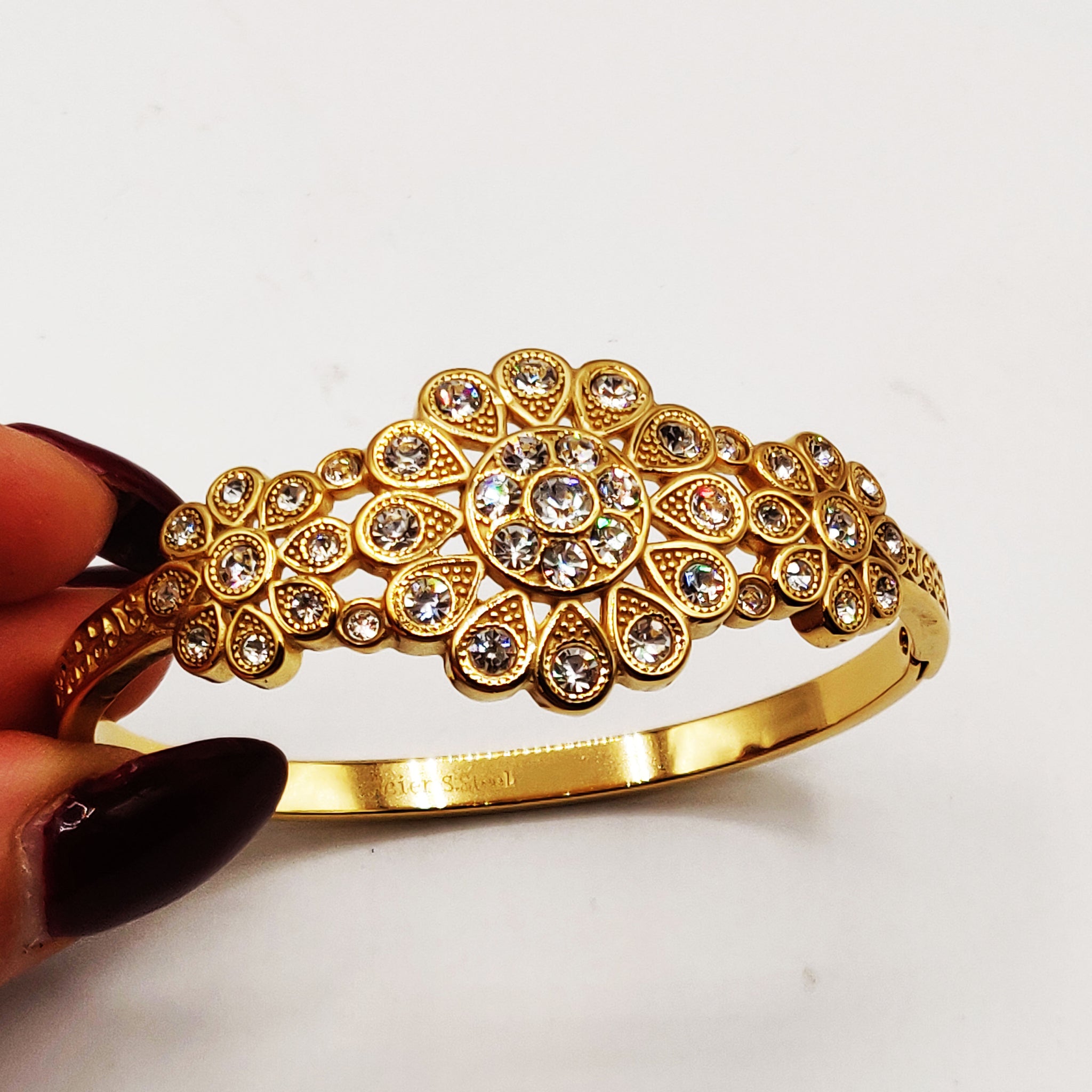 Bracelet Rigide Fleur Gouttes Cristaux Luxe