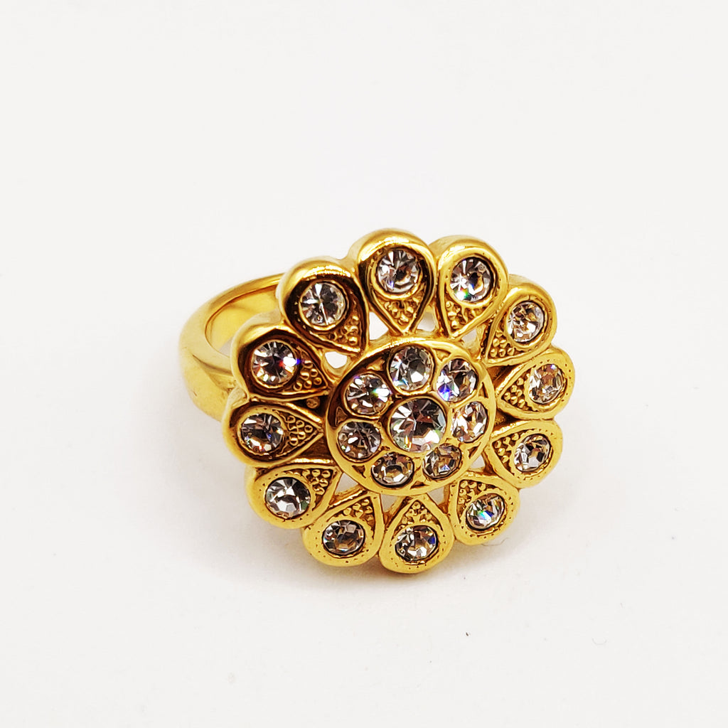 Bague Fleur Gouttes Cristaux Luxe