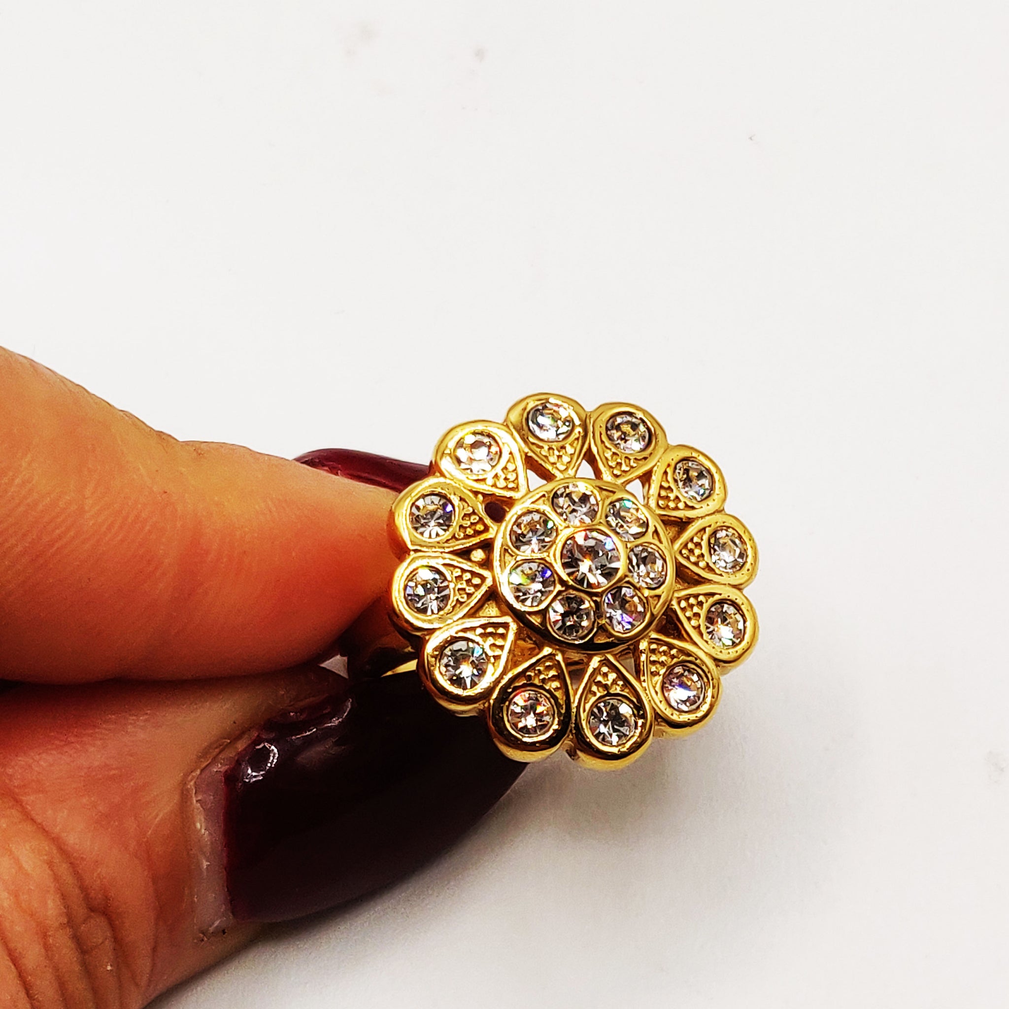 Bague Fleur Gouttes Cristaux Luxe