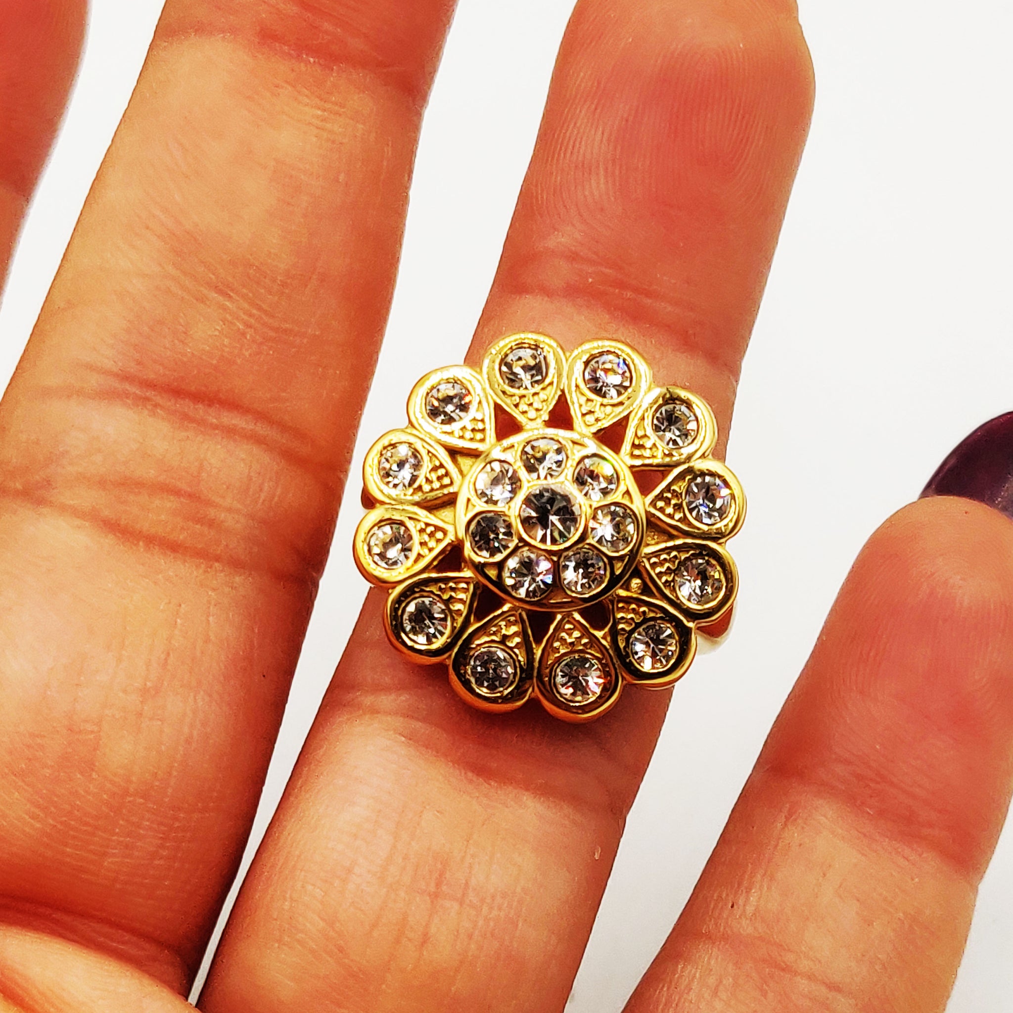 Bague Fleur Gouttes Cristaux Luxe