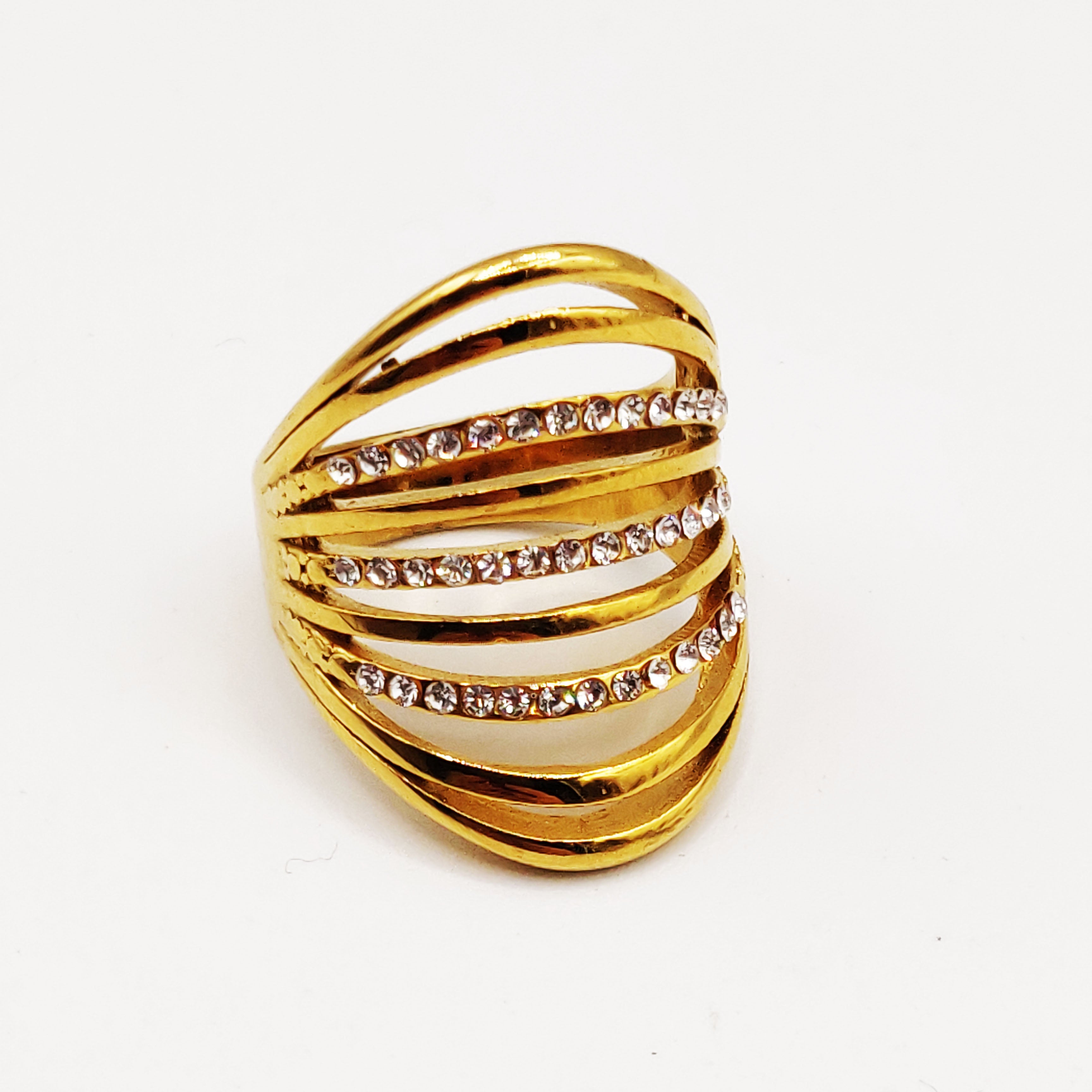 Bague 9 Lignes Dorées et Cristaux Luxe