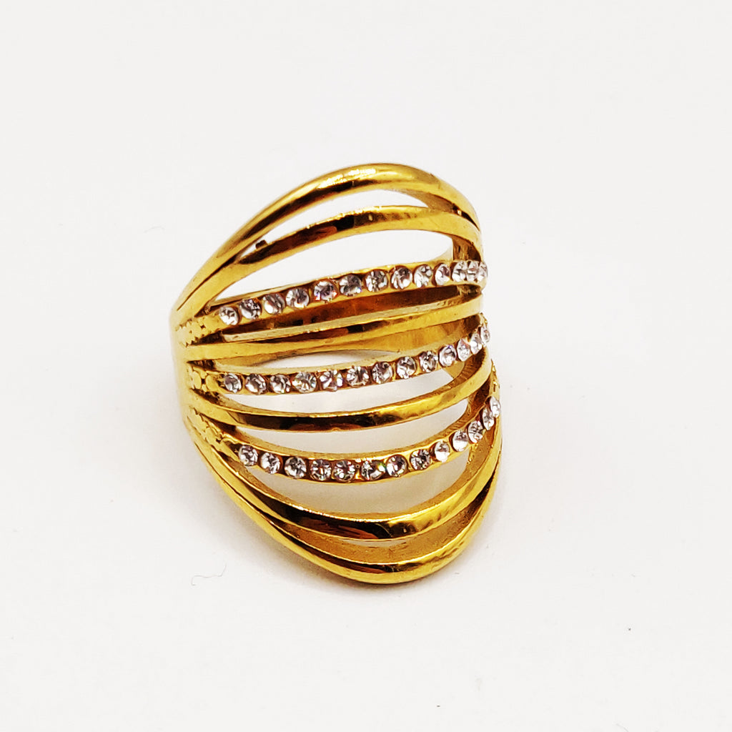Bague 9 Lignes Dorées et Cristaux Luxe