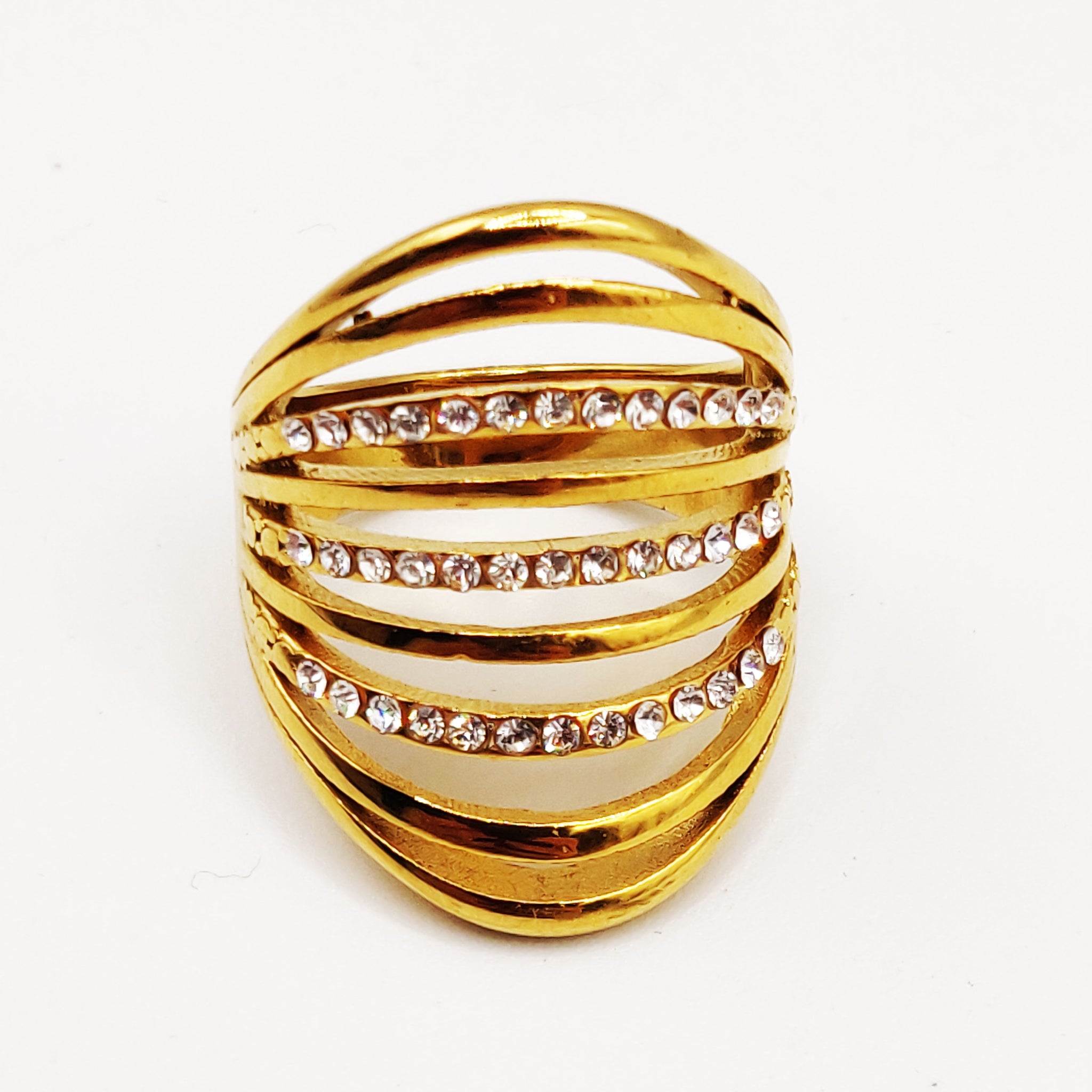 Bague 9 Lignes Dorées et Cristaux Luxe