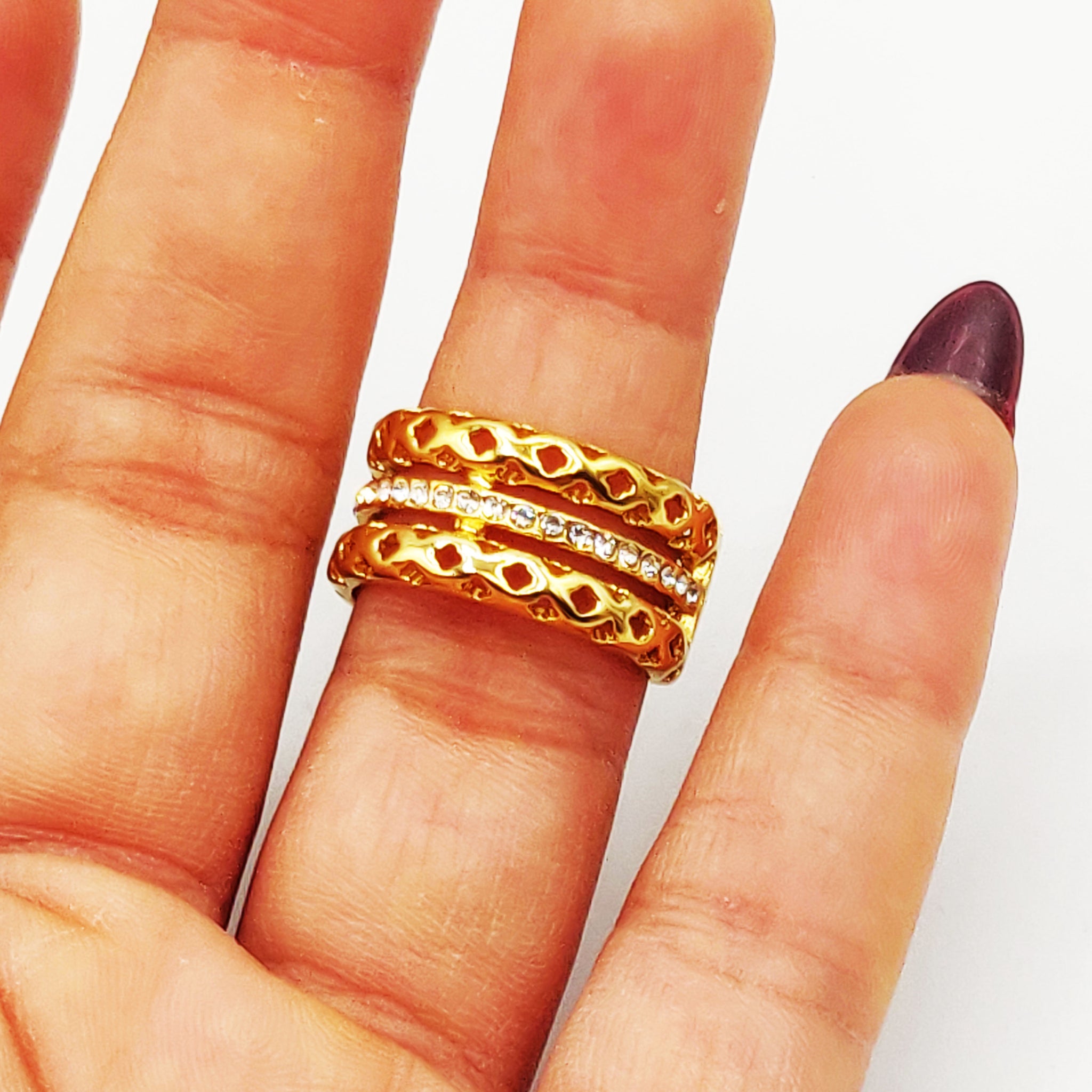 Bague Motifs Orientaux Ligne Cristaux Luxe