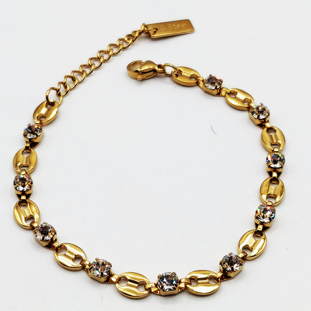 Bracelet Multi Graines de Café et Gros Cristaux Luxe