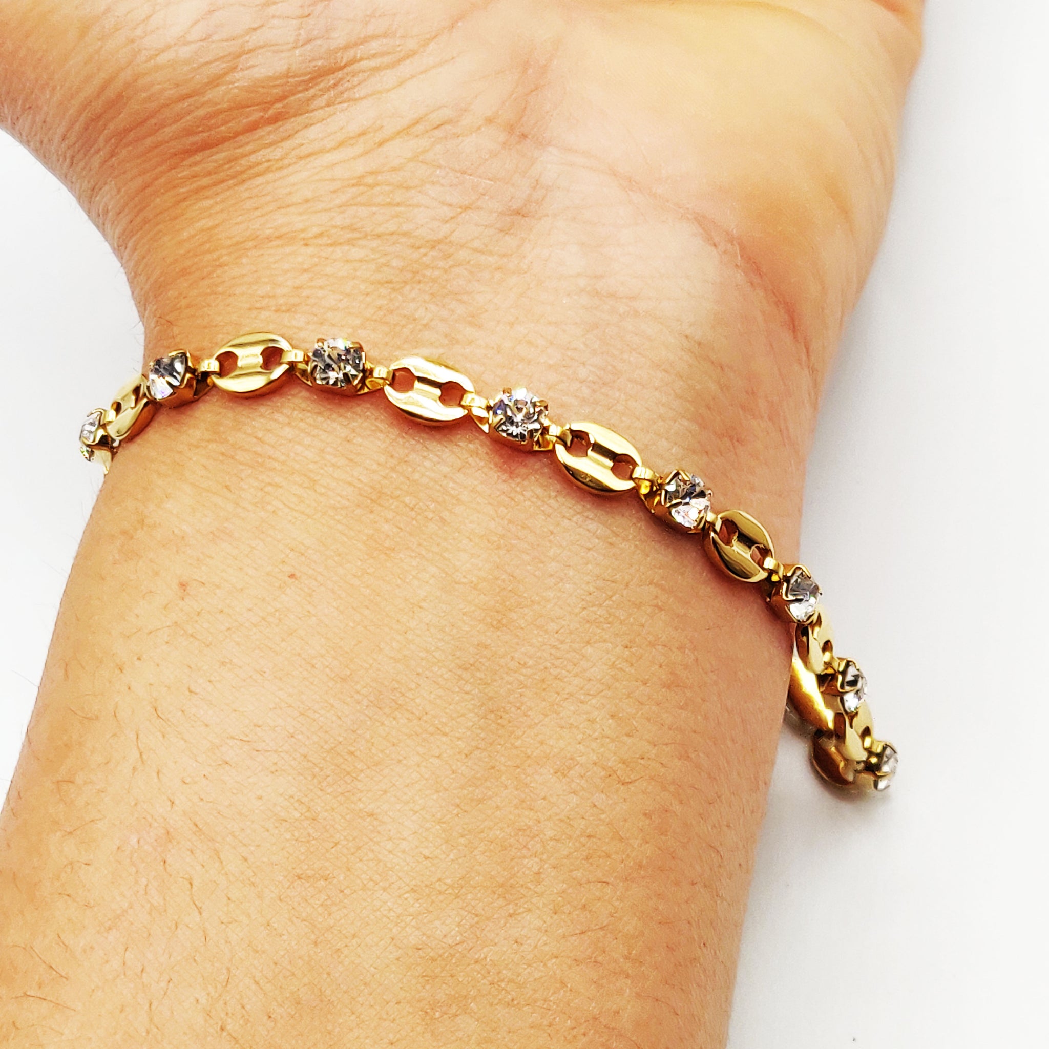 Bracelet Multi Graines de Café et Gros Cristaux Luxe