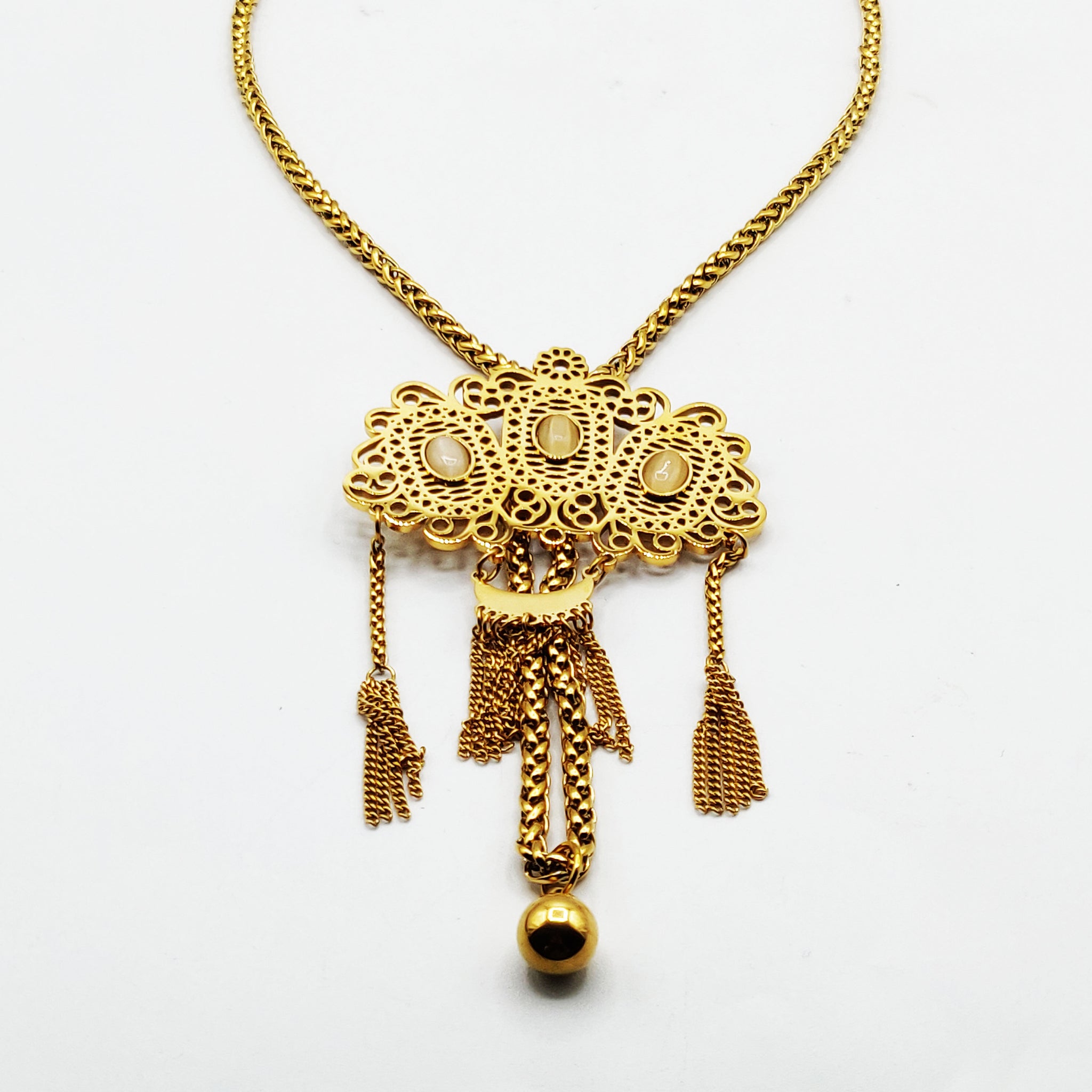 Collier Cravache Triple Pierres Beiges Luxe