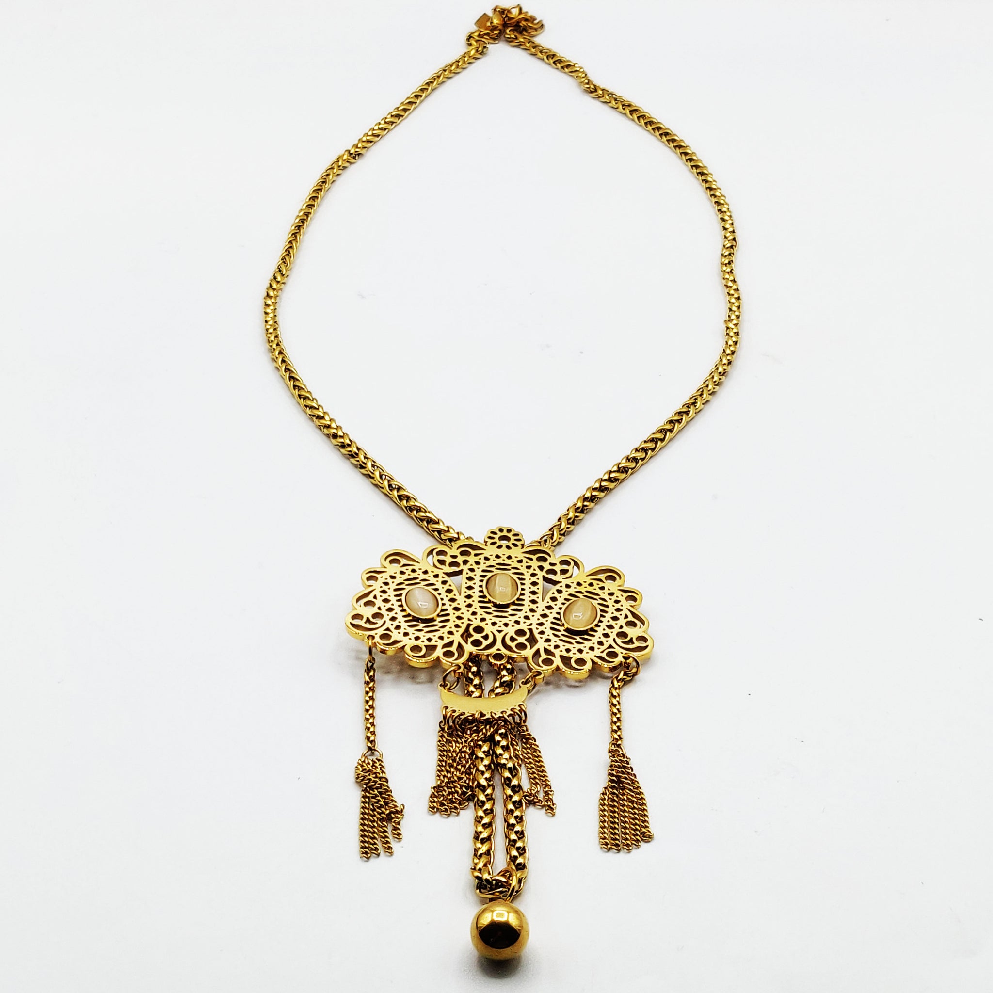 Collier Cravache Triple Pierres Beiges Luxe