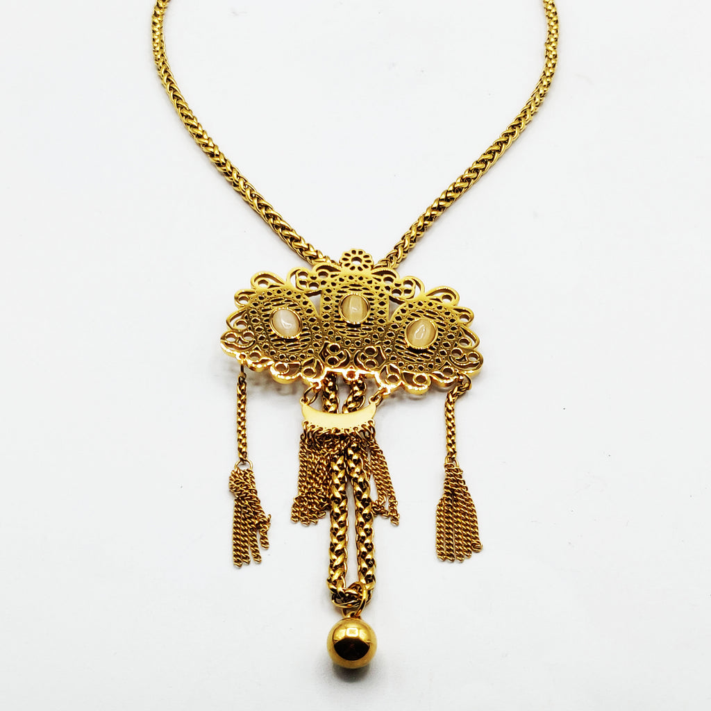 Collier Cravache Triple Pierres Beiges Luxe