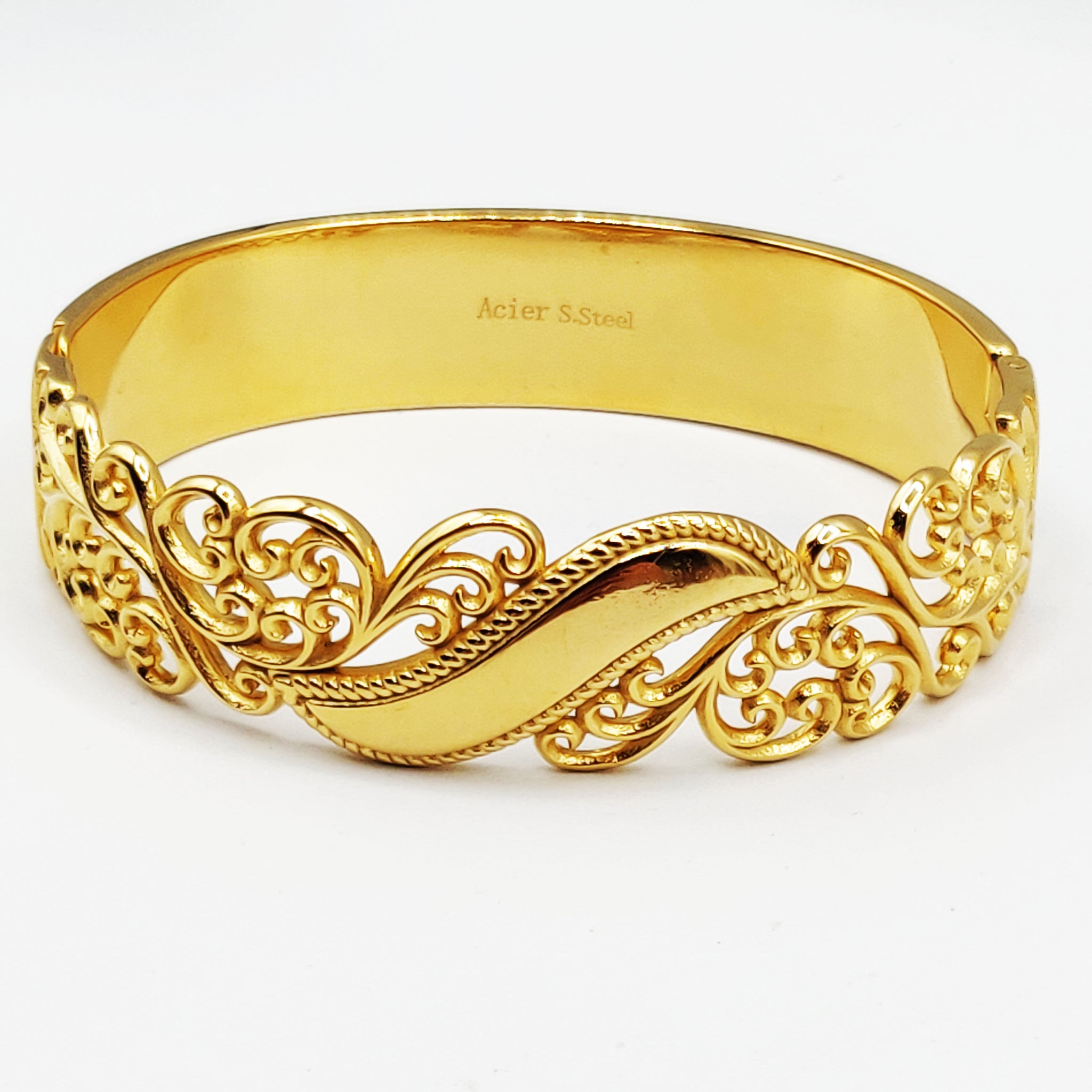 Bracelet Rigide Large Motifs Orientaux Vague Dorée Luxe