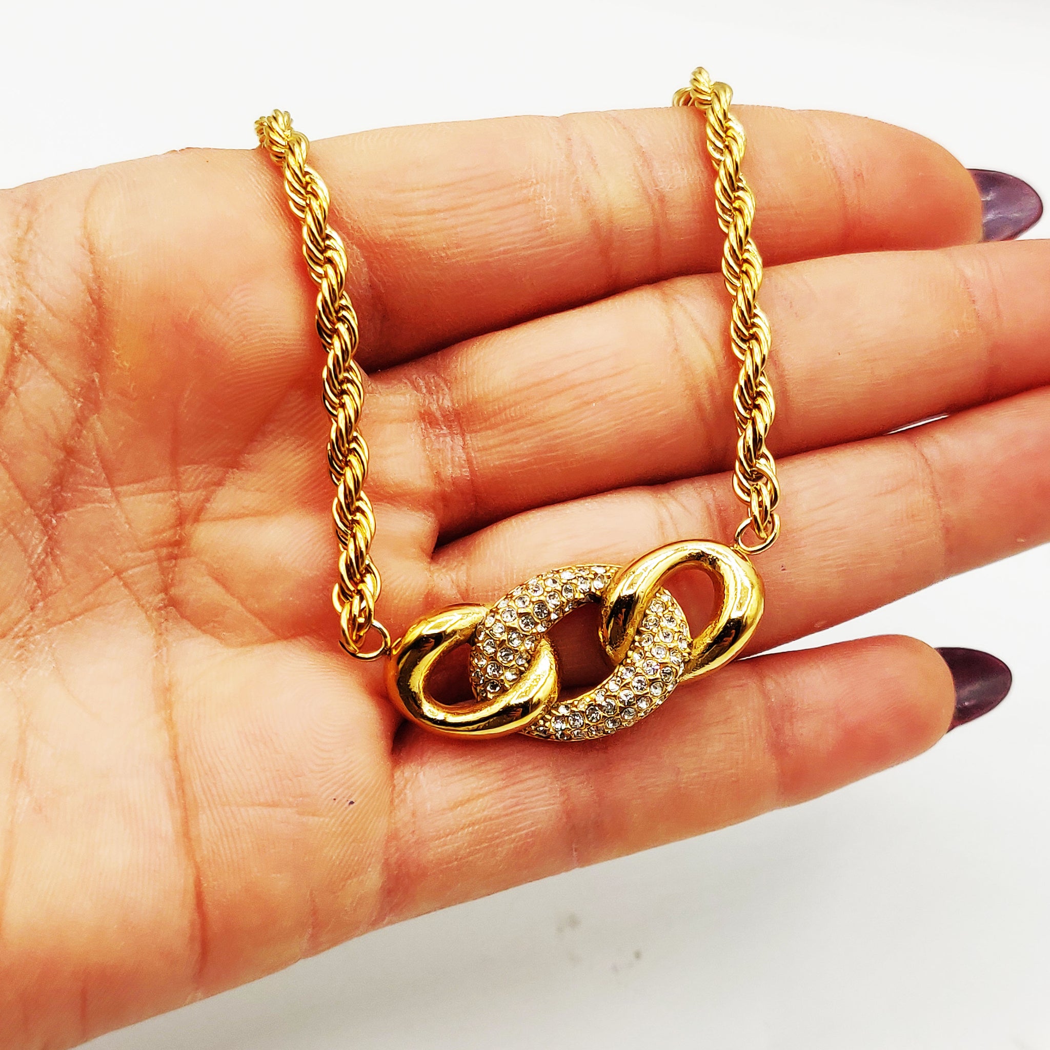 Collier Tresse Maillon Cristaux