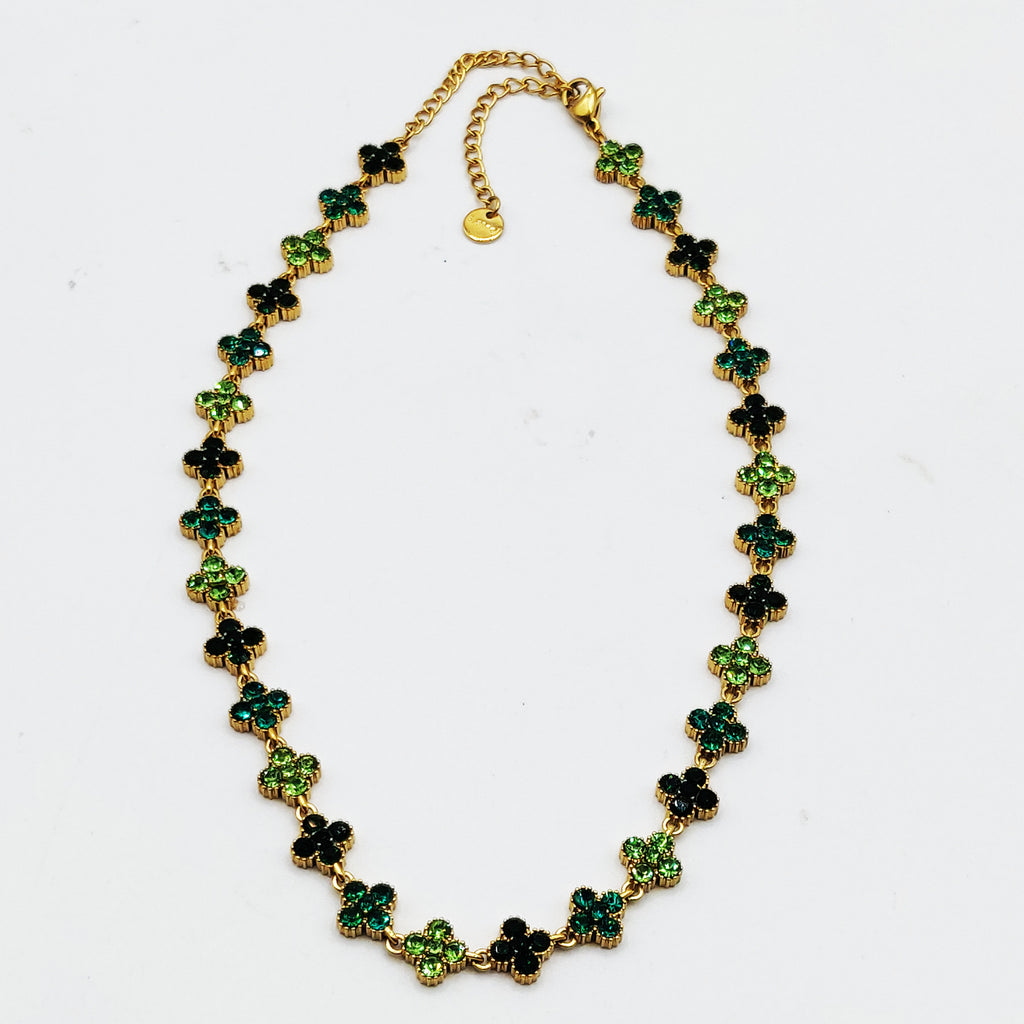 Collier Multi Trèfles Cristaux Nuances de Vert Luxe