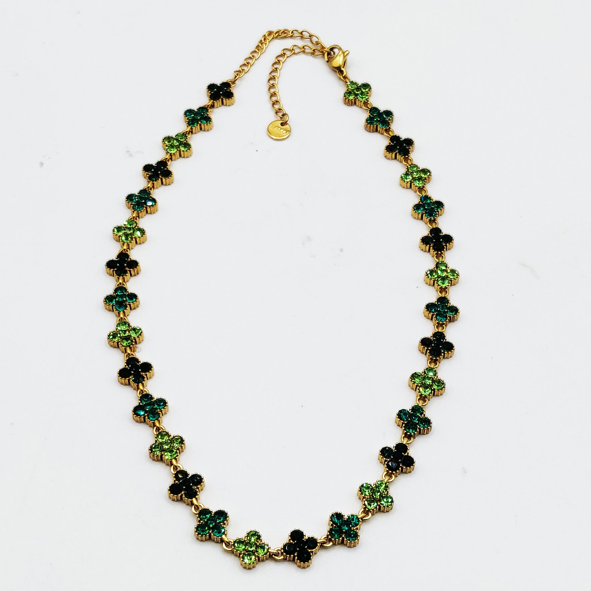 Collier Multi Trèfles Cristaux Nuances de Vert Luxe