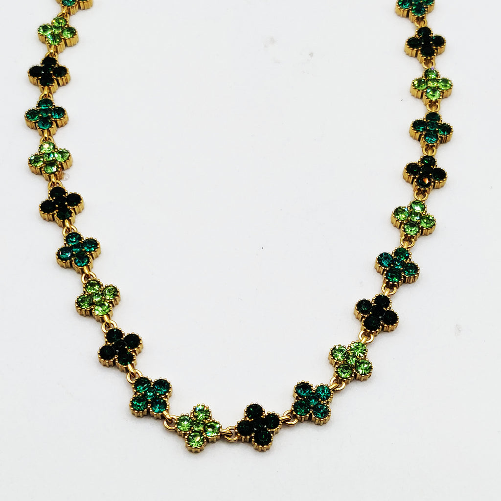 Collier Multi Trèfles Cristaux Nuances de Vert Luxe