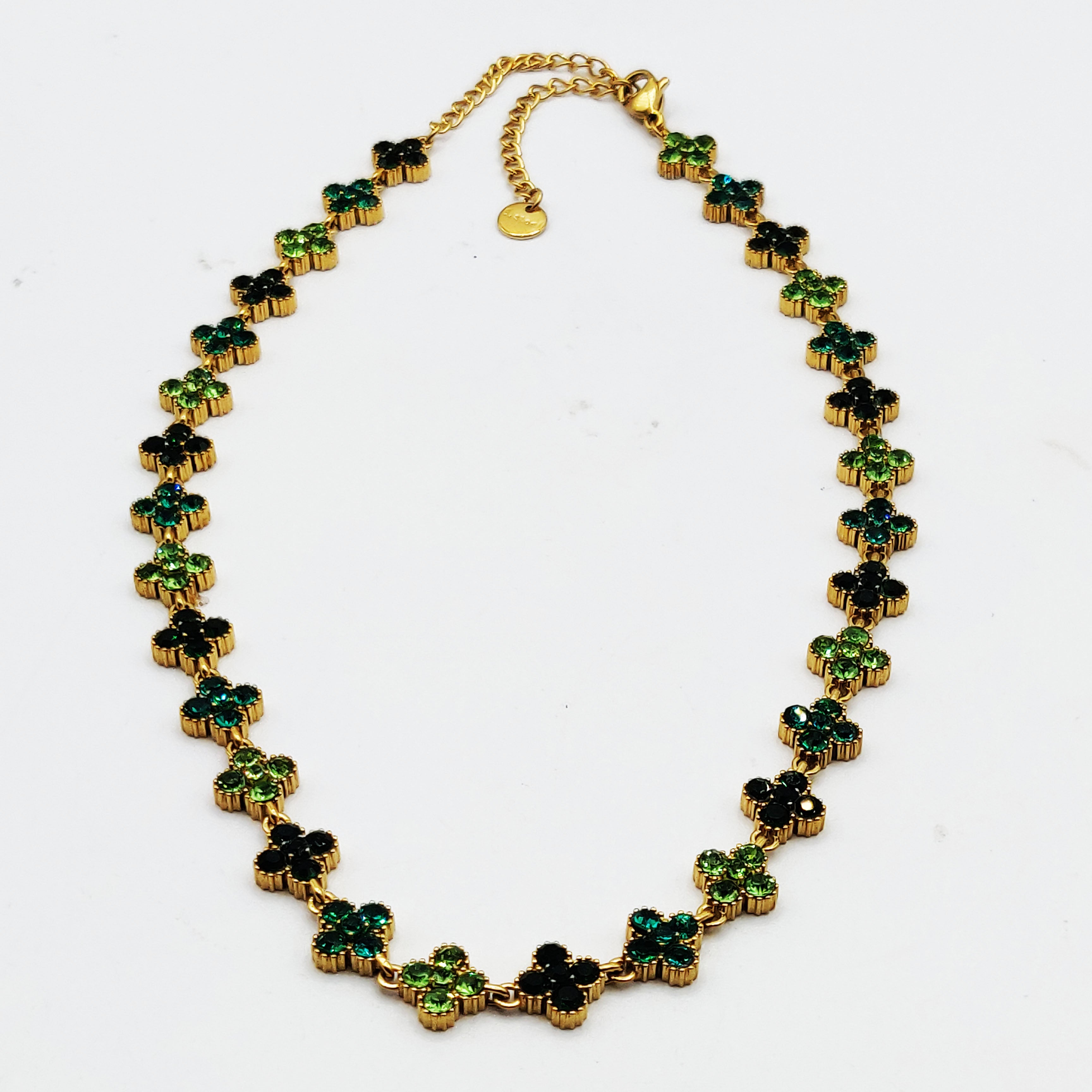 Collier Multi Trèfles Cristaux Nuances de Vert Luxe