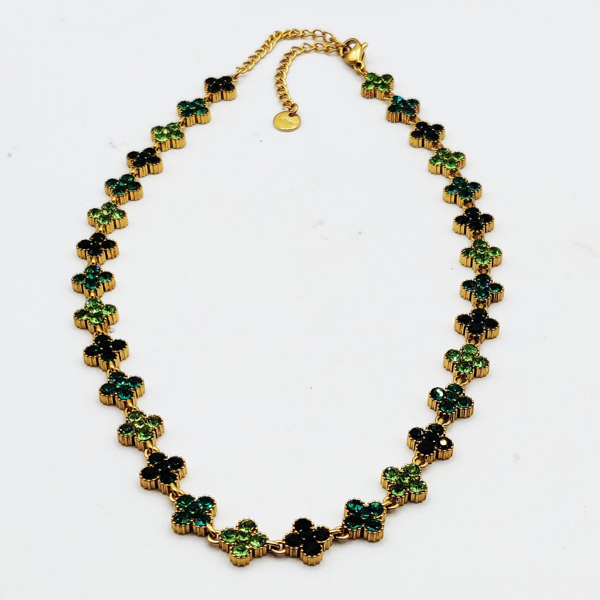 Collier Multi Trèfles Cristaux Nuances de Vert Luxe