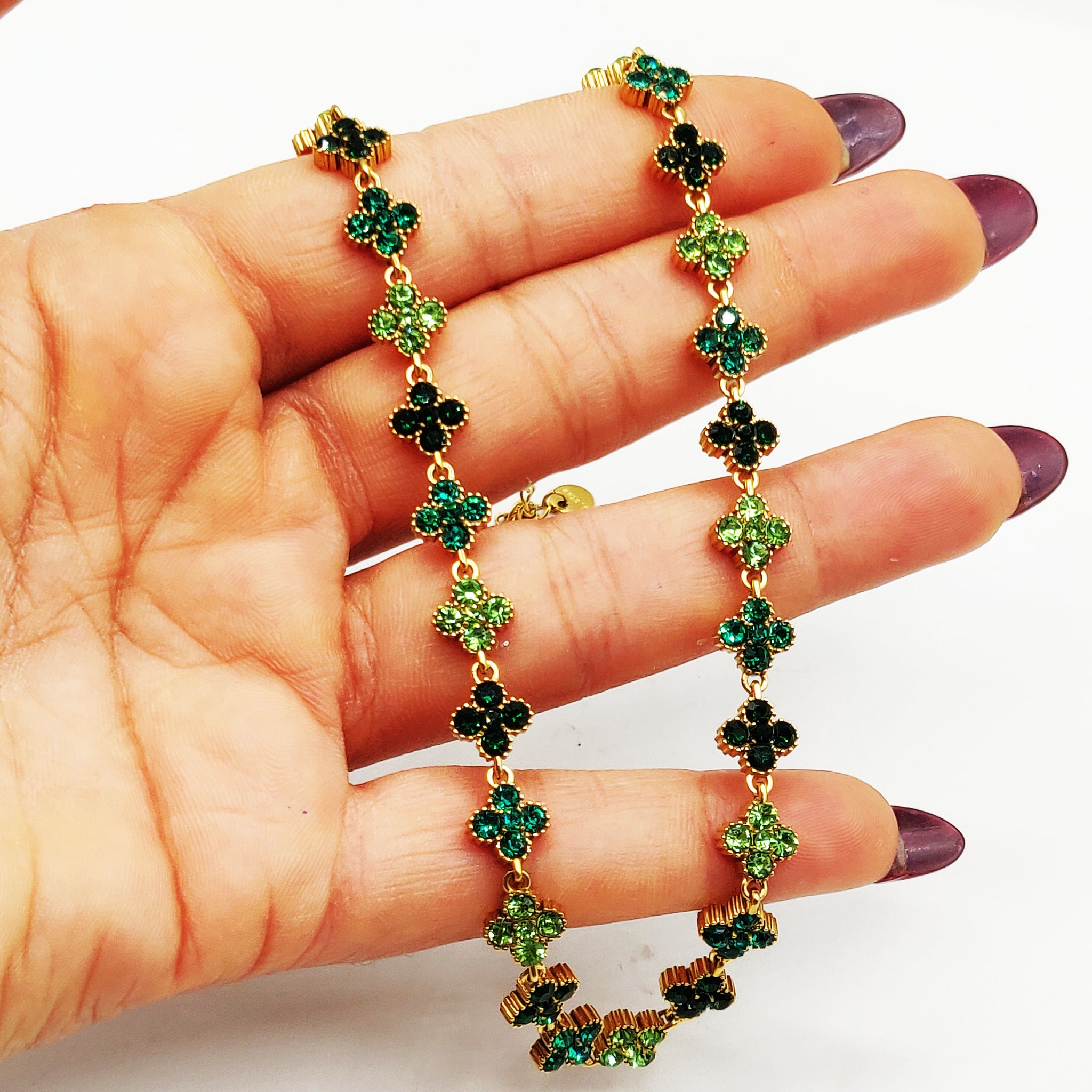 Collier Multi Trèfles Cristaux Nuances de Vert Luxe