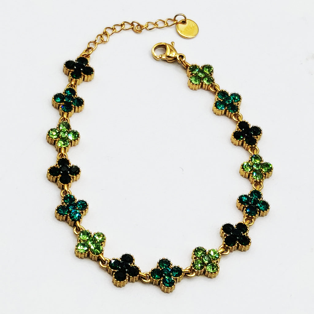 Bracelet Multi Trèfles Cristaux Nuances de Vert Luxe