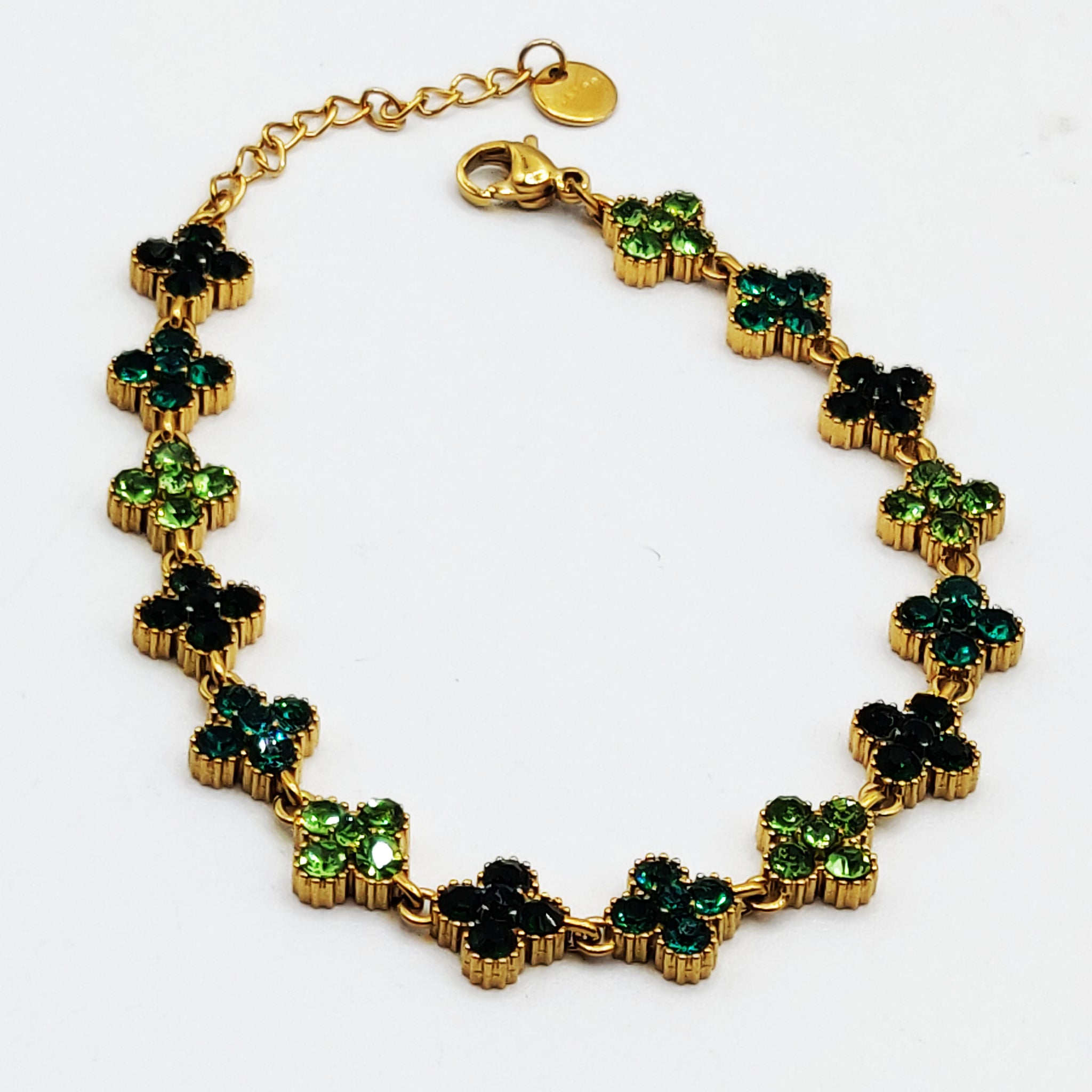 Bracelet Multi Trèfles Cristaux Nuances de Vert Luxe