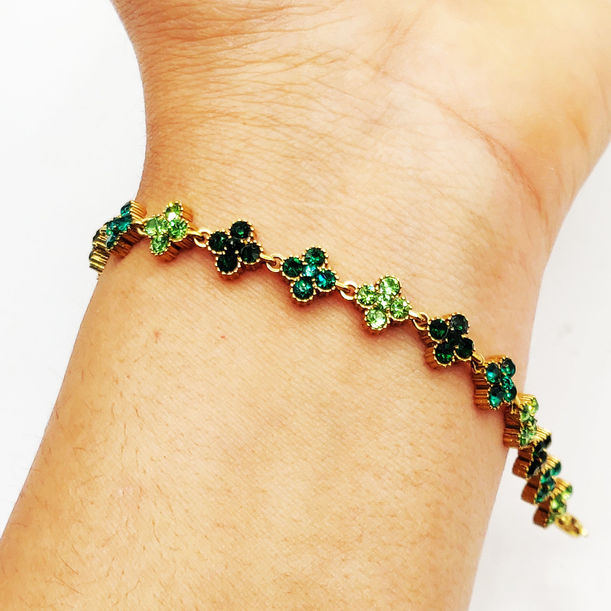 Bracelet Multi Trèfles Cristaux Nuances de Vert Luxe
