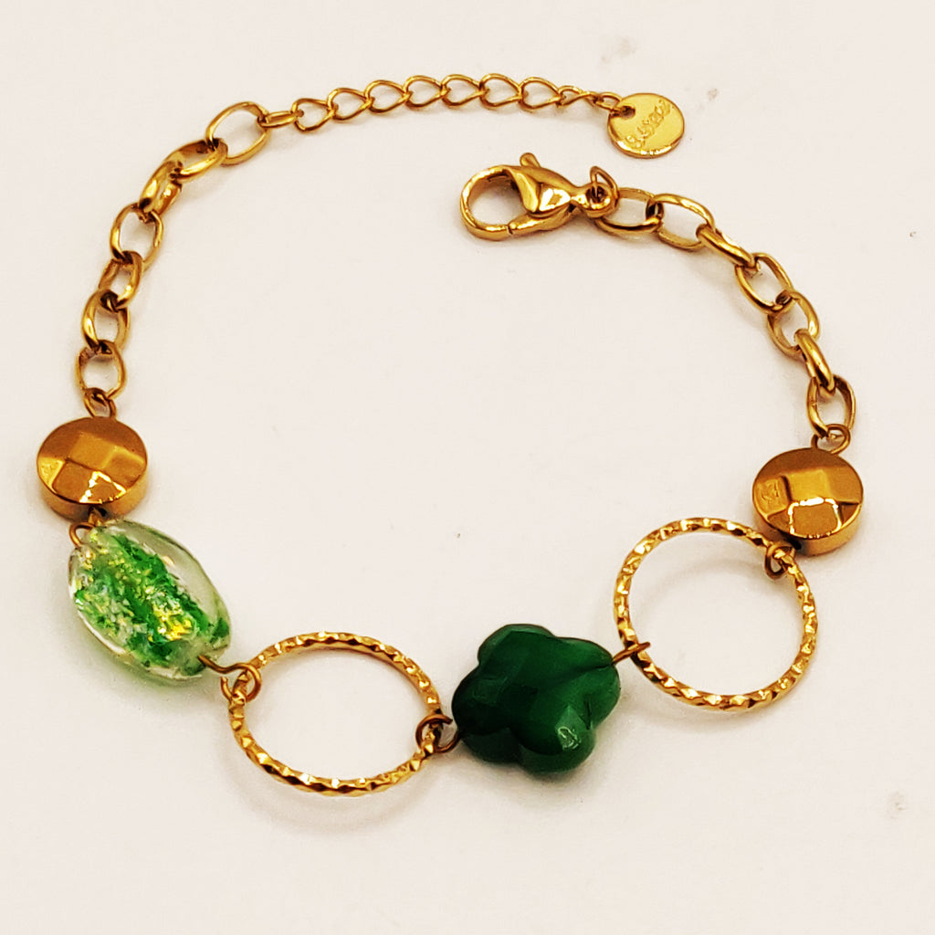 Bracelet Fashion Trèfles, Fleurs, et Pierres Vertes Luxe